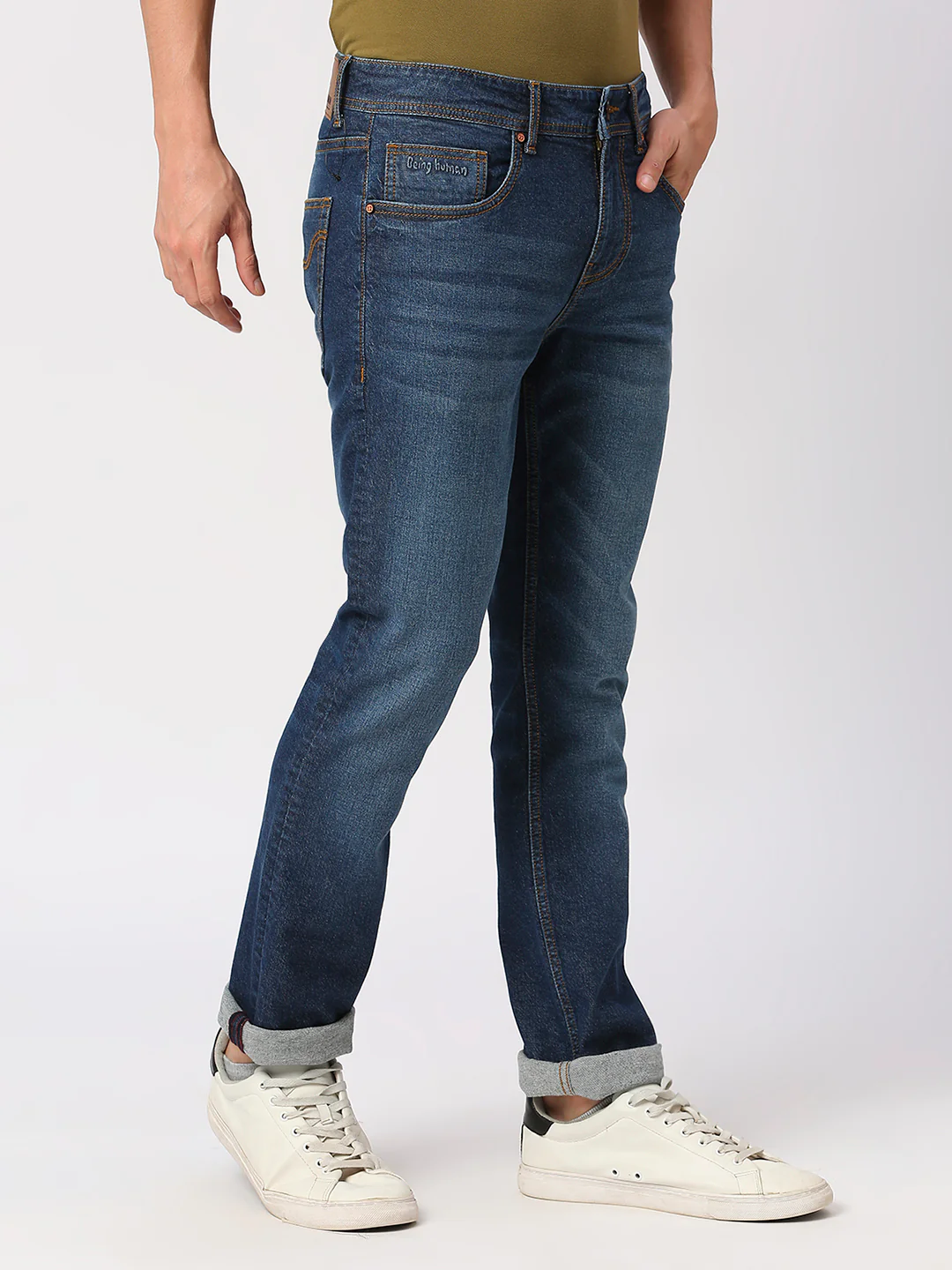 Blue Slim Straight Fit Denims For Men By Being Human Clothing - Image 3