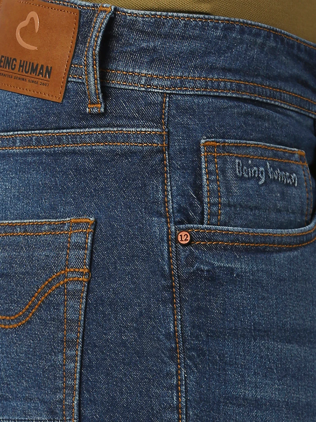 Blue Slim Straight Fit Denims For Men By Being Human Clothing - Image 5