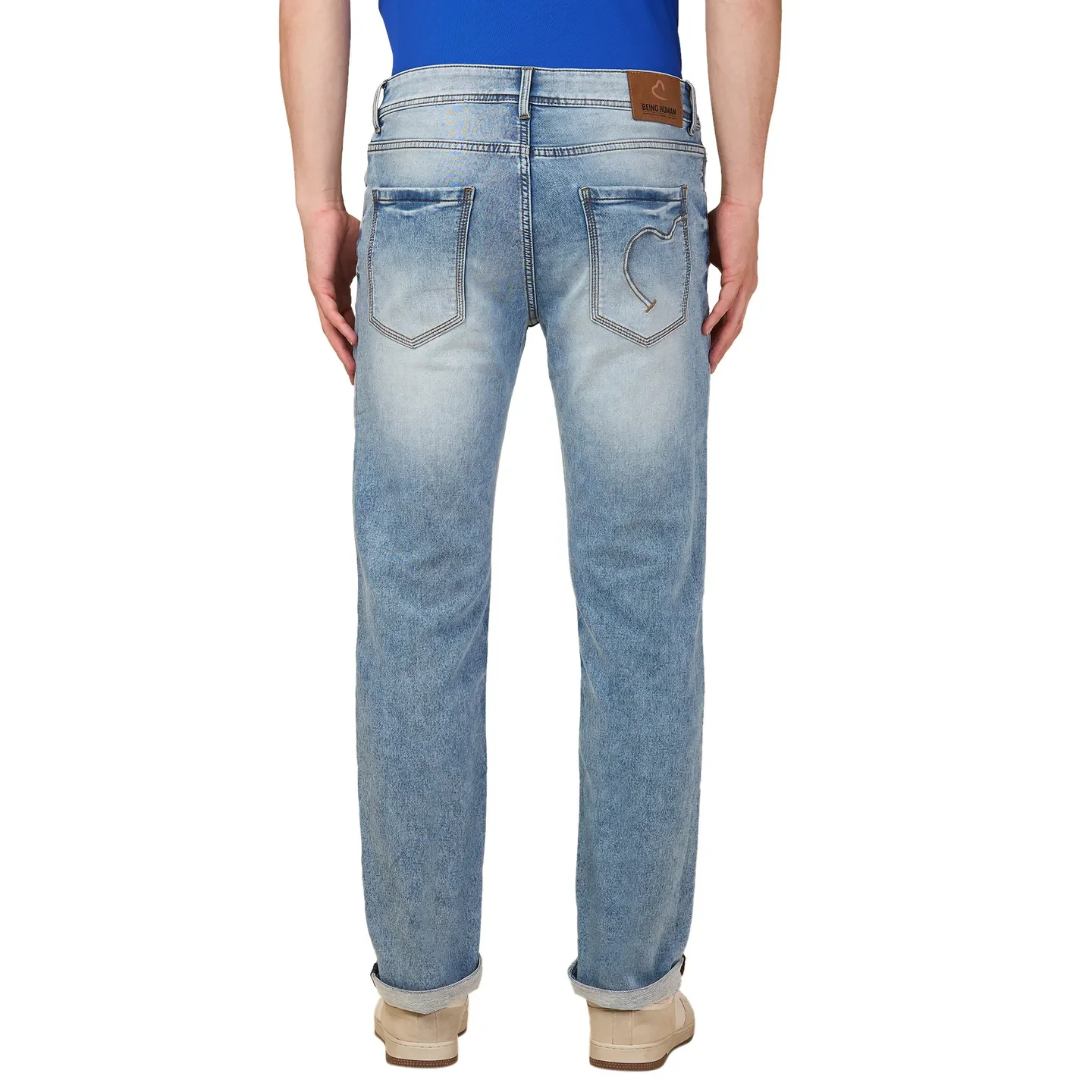 Blue Straight Fit Denims For Men By Being Human Clothing - Image 3
