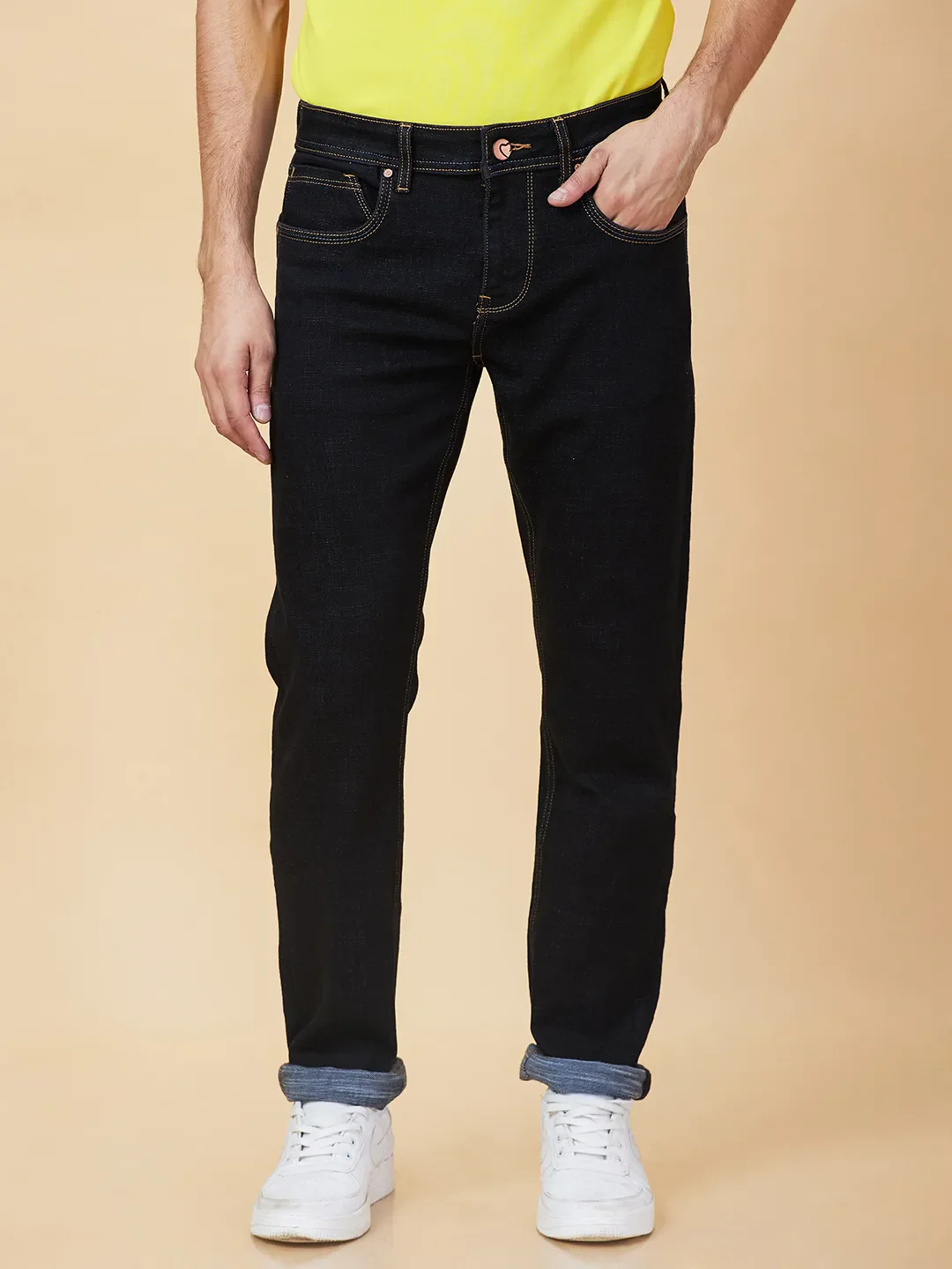 Black Straight Fit Men's Denims by Being Human Clothing