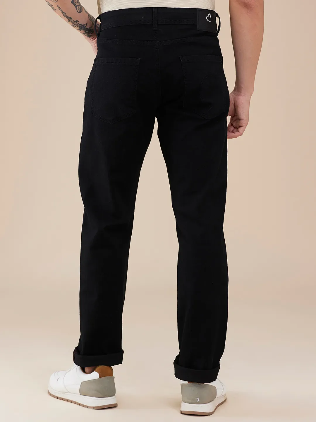 Black Straight Fit Denims For Men By Being Human Clothing - Image 3