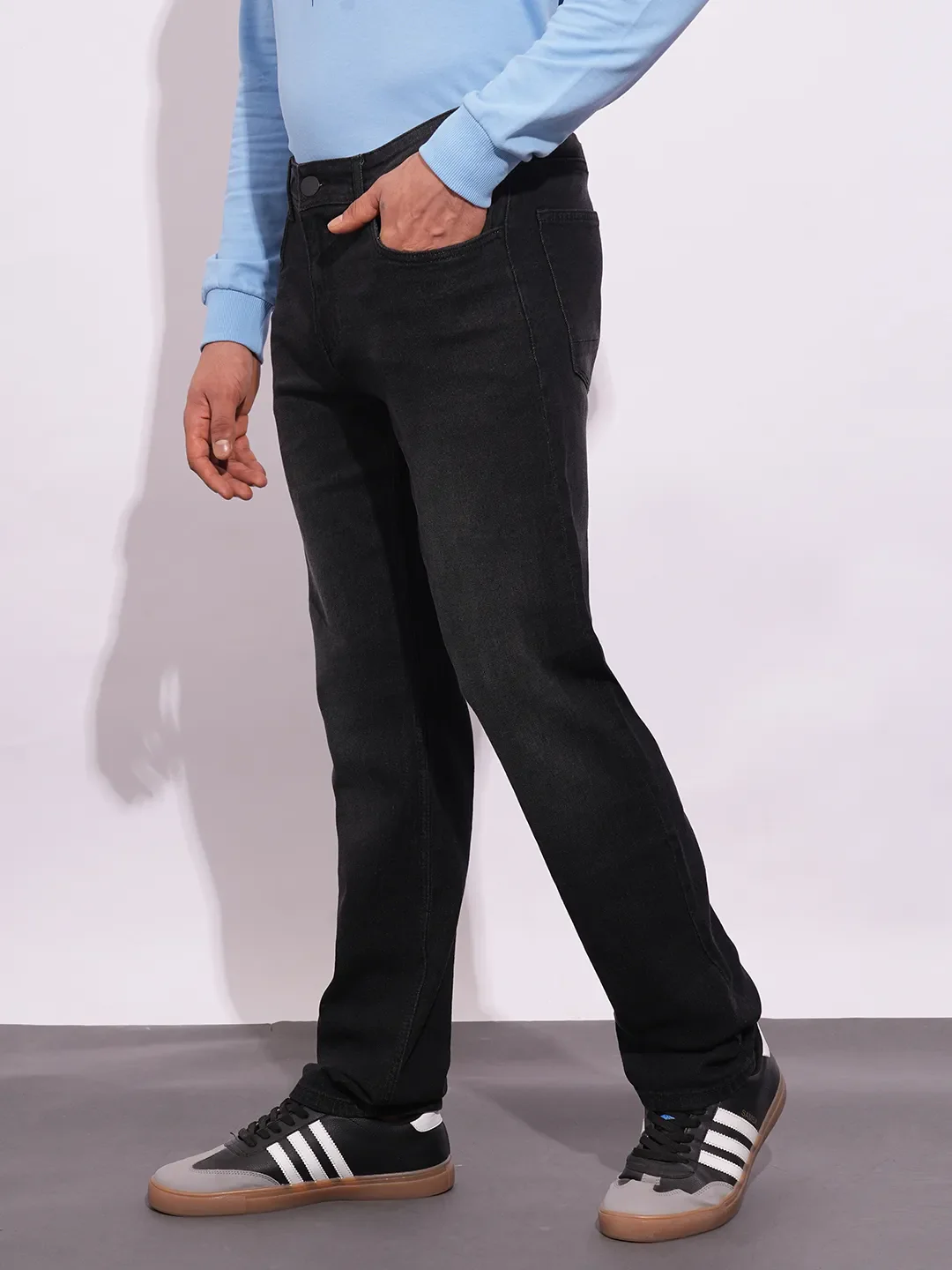 Black Straight Fit Men's Denims by Being Human Clothing - Image 2