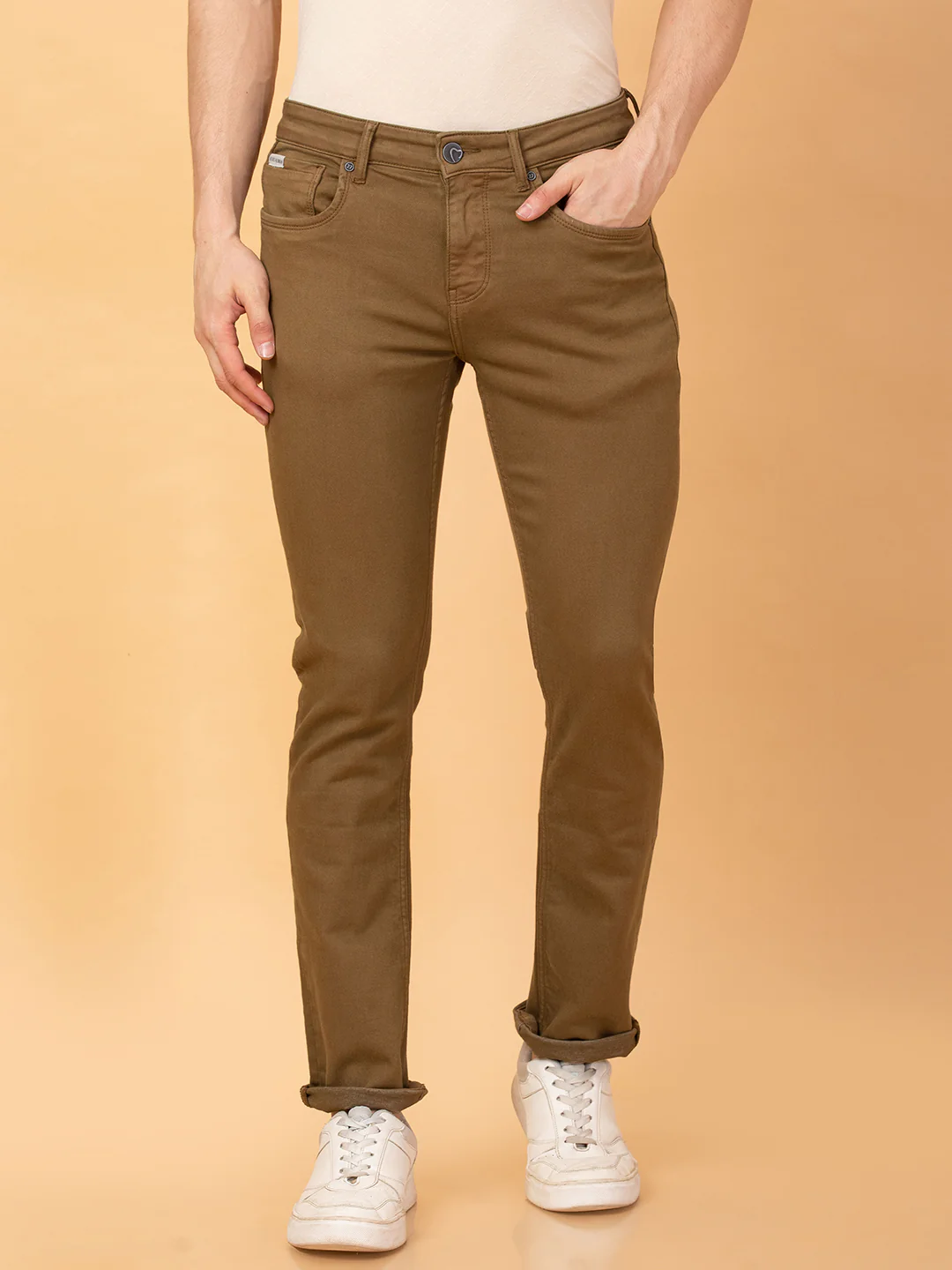 Camel Straight Fit Denims For Men By Being Human Clothing