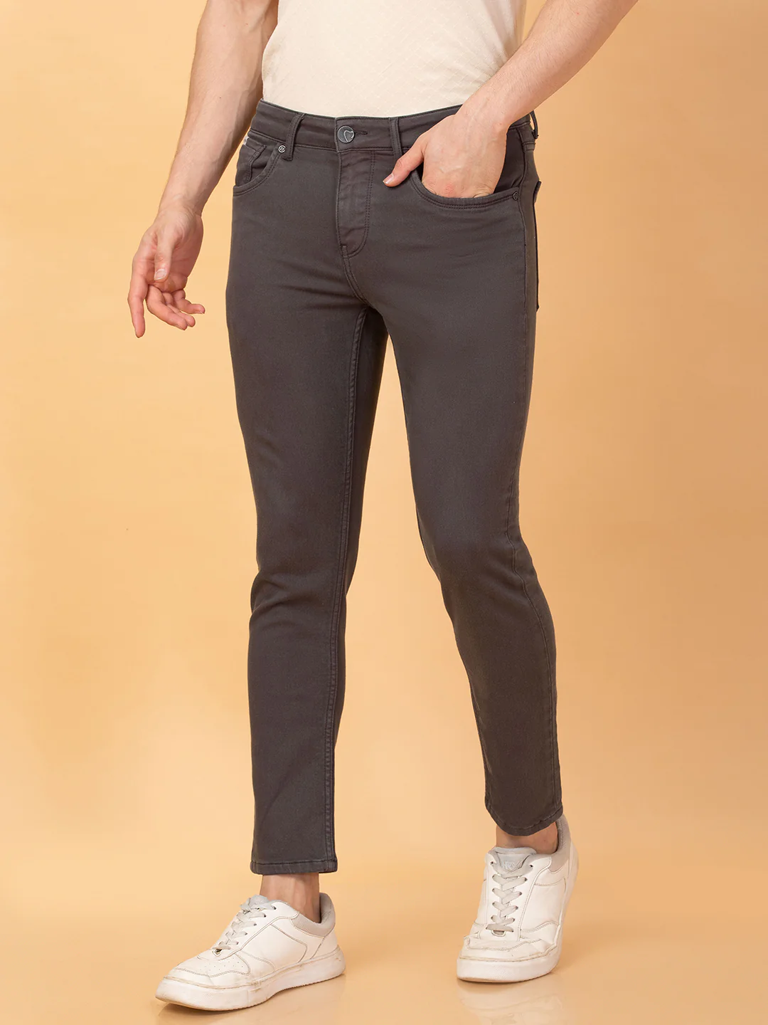 Charcoal Cropped Fit Denims For Men By Being Human Clothing - Image 4