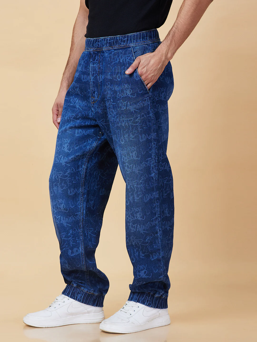 Dark Blue Slim Fit Joggers For Men By Being Human Clothing - Image 4