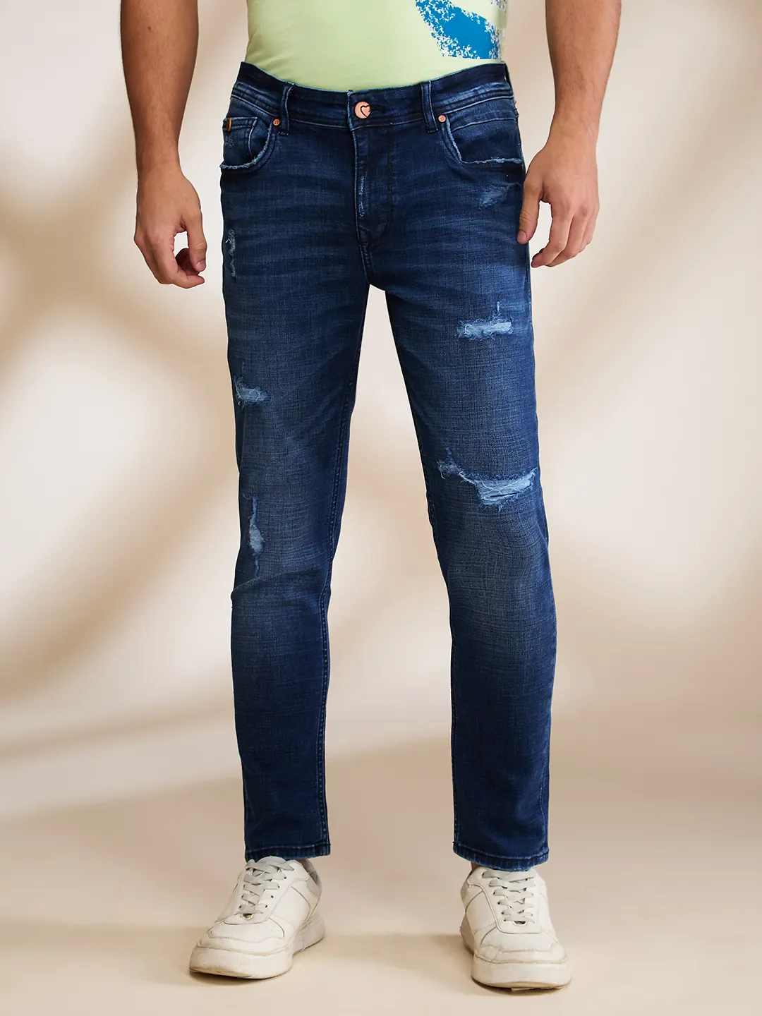 Dark Blue Cropped Fit Denims For Men By Being Human Clothing