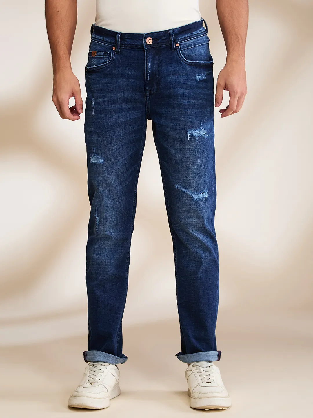 Dark Blue Straight Fit Denims For Men By Being Human Clothing