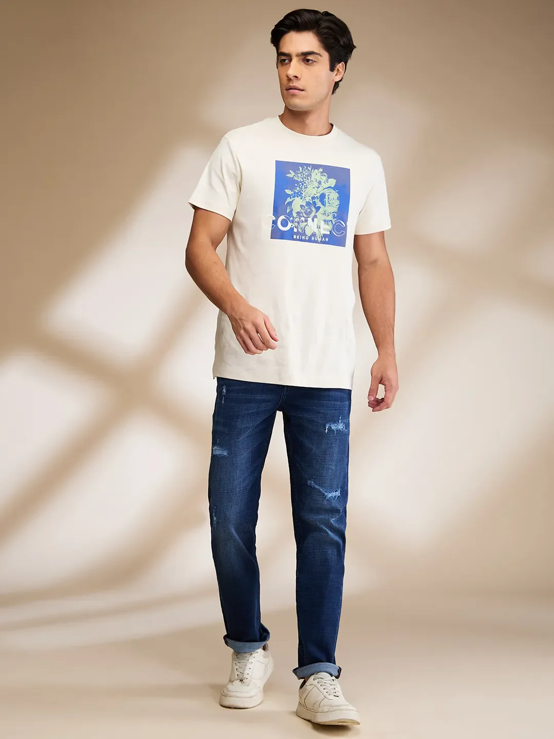 Dark Blue Straight Fit Denims For Men By Being Human Clothing - Image 2