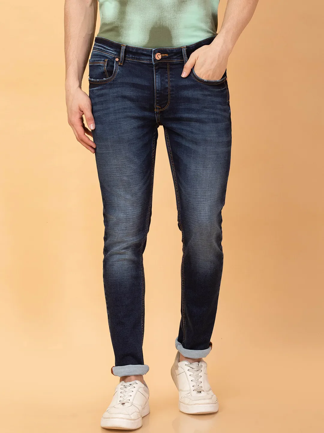Dark Blue Slim Fit Denims For Men By Being Human Clothing