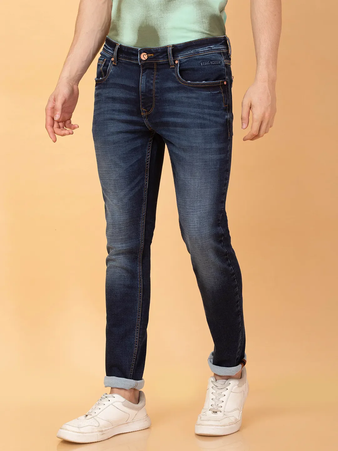 Dark Blue Slim Fit Denims For Men By Being Human Clothing - Image 4