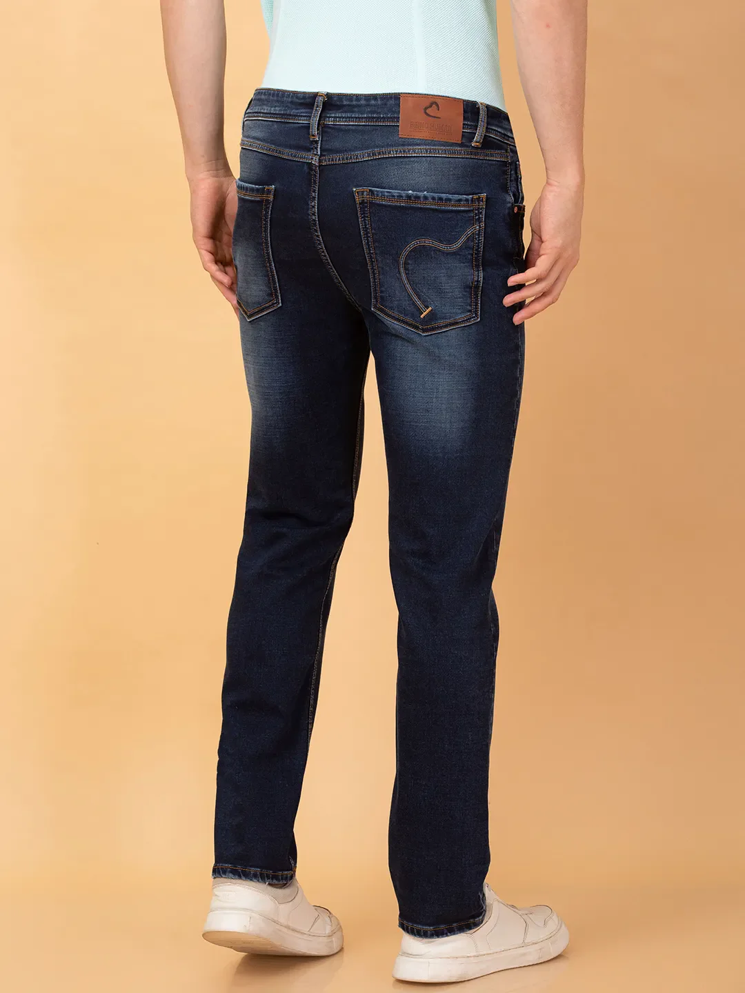 Dark Blue Straight Fit Denims For Men By Being Human Clothing - Image 3