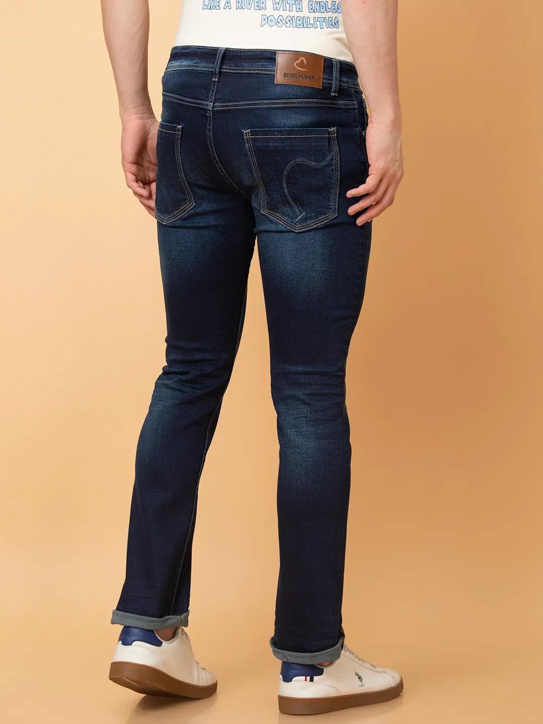 Dark Blue Straight Fit Denims For Men By Being Human Clothing - Image 3