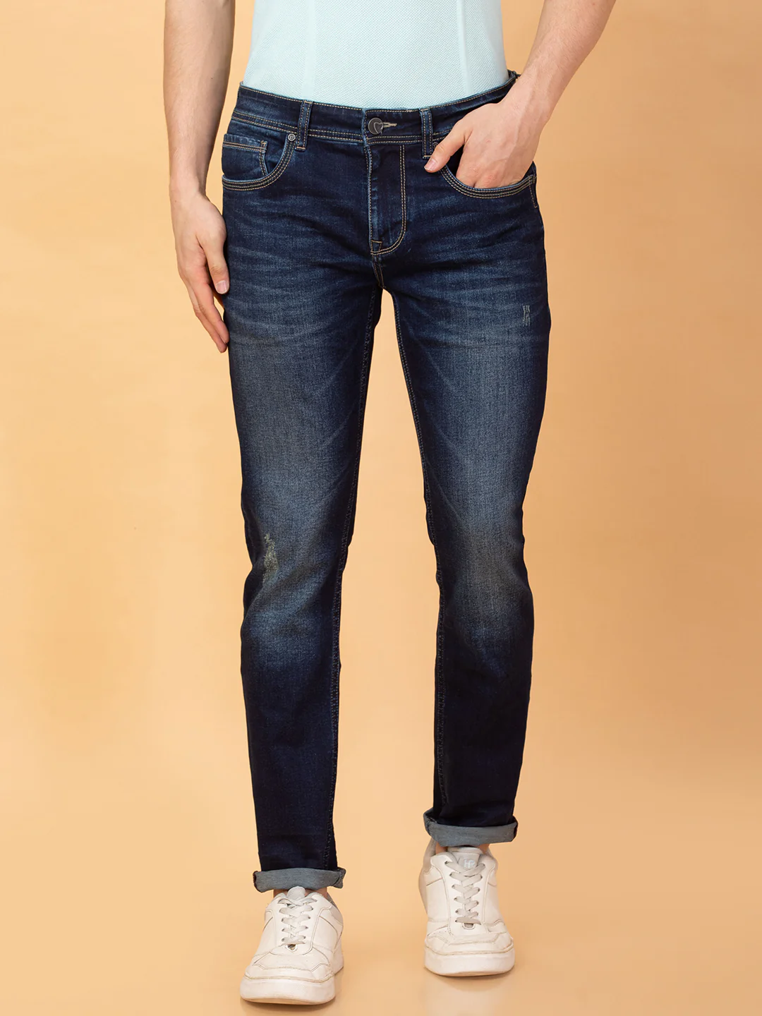 Dark Blue Skinny Fit Denims For Men By Being Human Clothing
