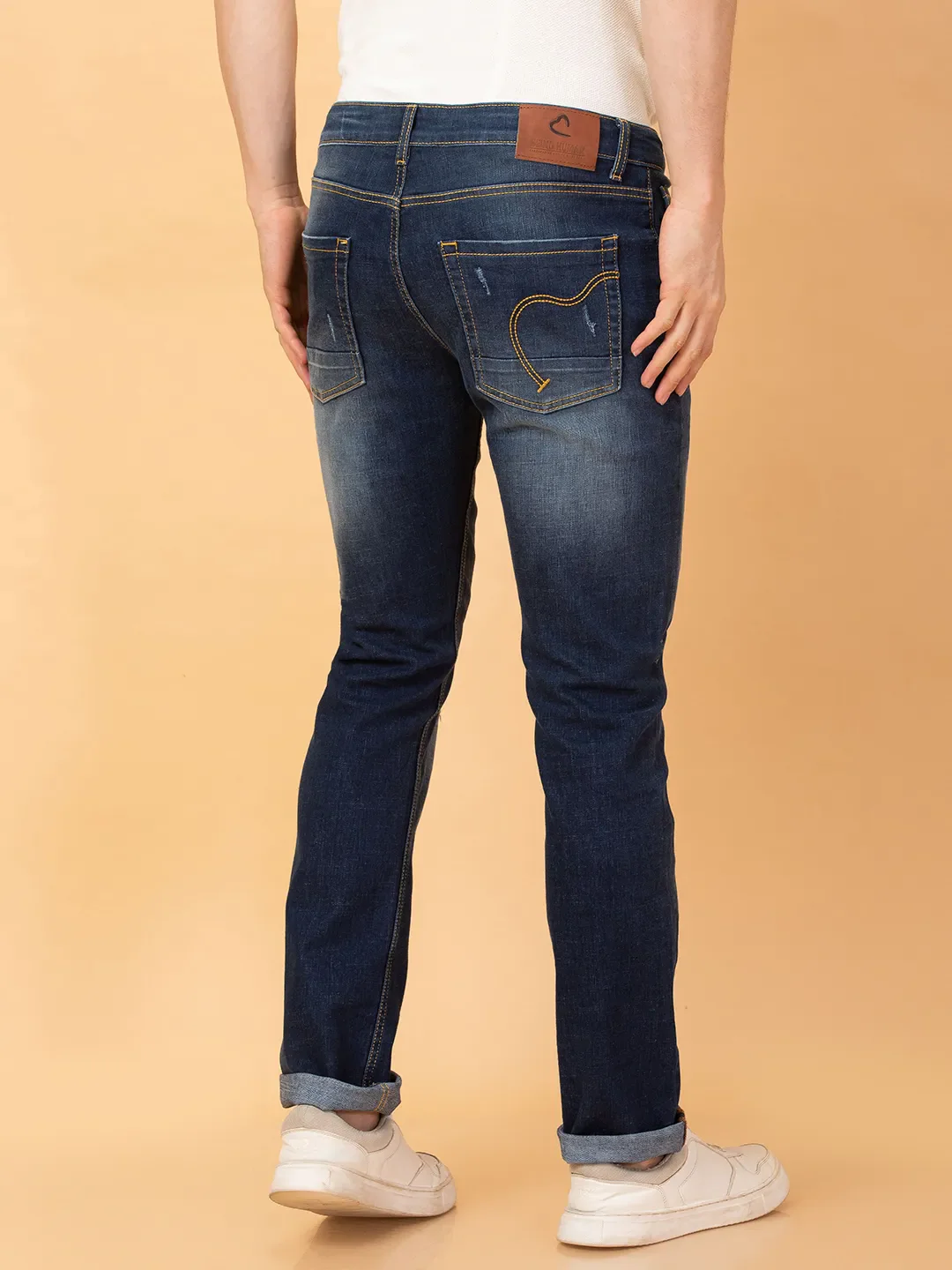 Dark Blue Straight Fit Denims For Men By Being Human Clothing - Image 3