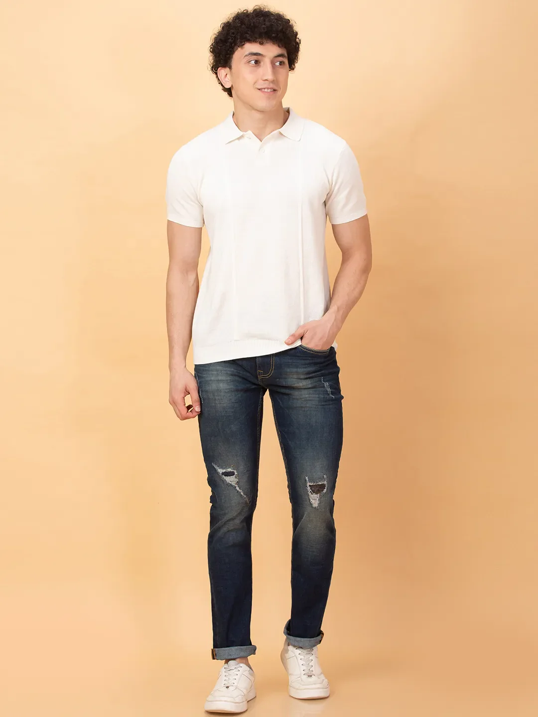 Dark Blue Straight Fit Denims For Men By Being Human Clothing - Image 2