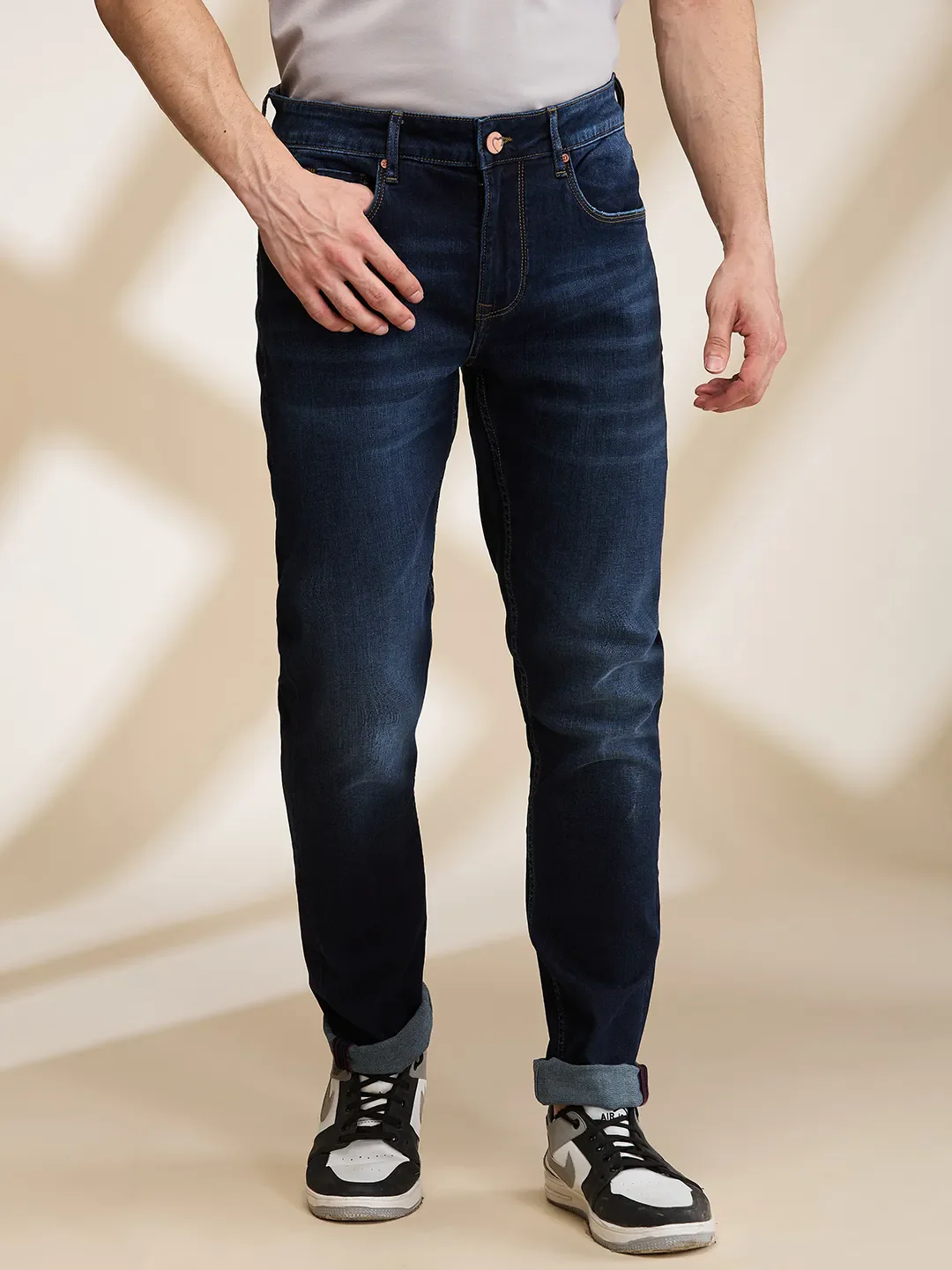 Dark Blue Slim Fit Denims For Men By Being Human Clothing