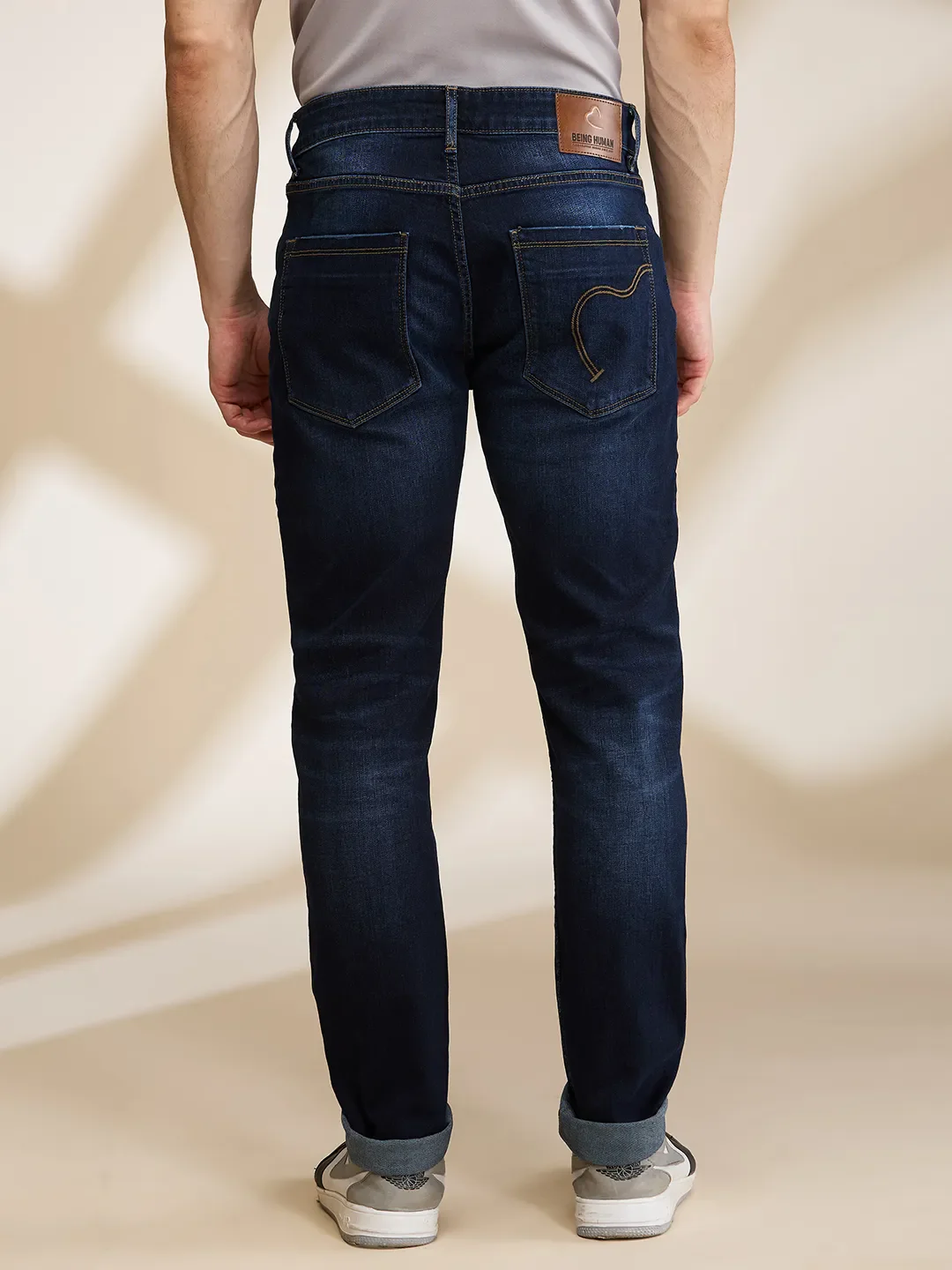 Dark Blue Slim Fit Denims For Men By Being Human Clothing - Image 3
