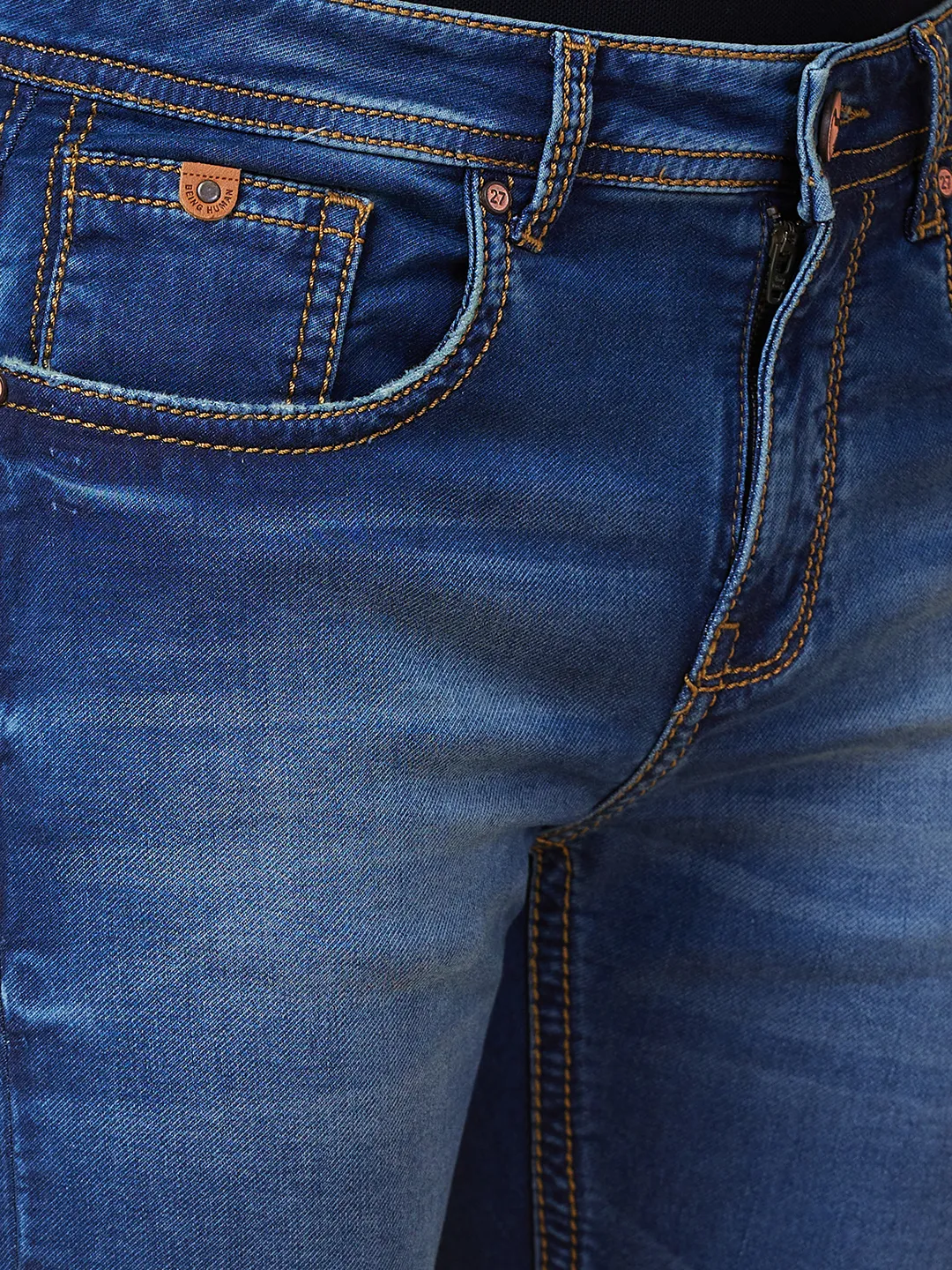 Dark Blue Straight Fit Denims For Men By Being Human Clothing - Image 5