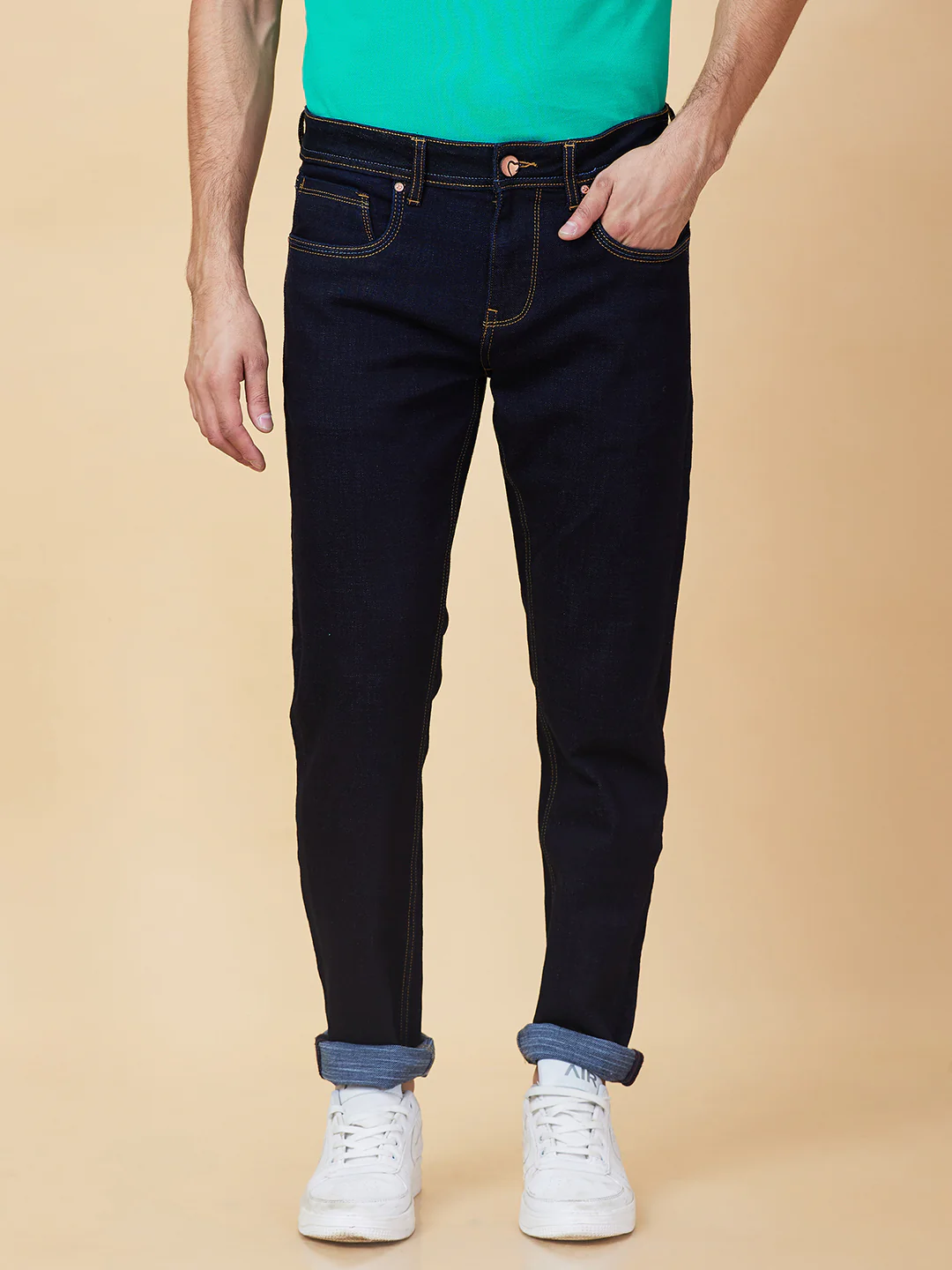 Dark Blue Slim Fit Denims For Men By Being Human Clothing