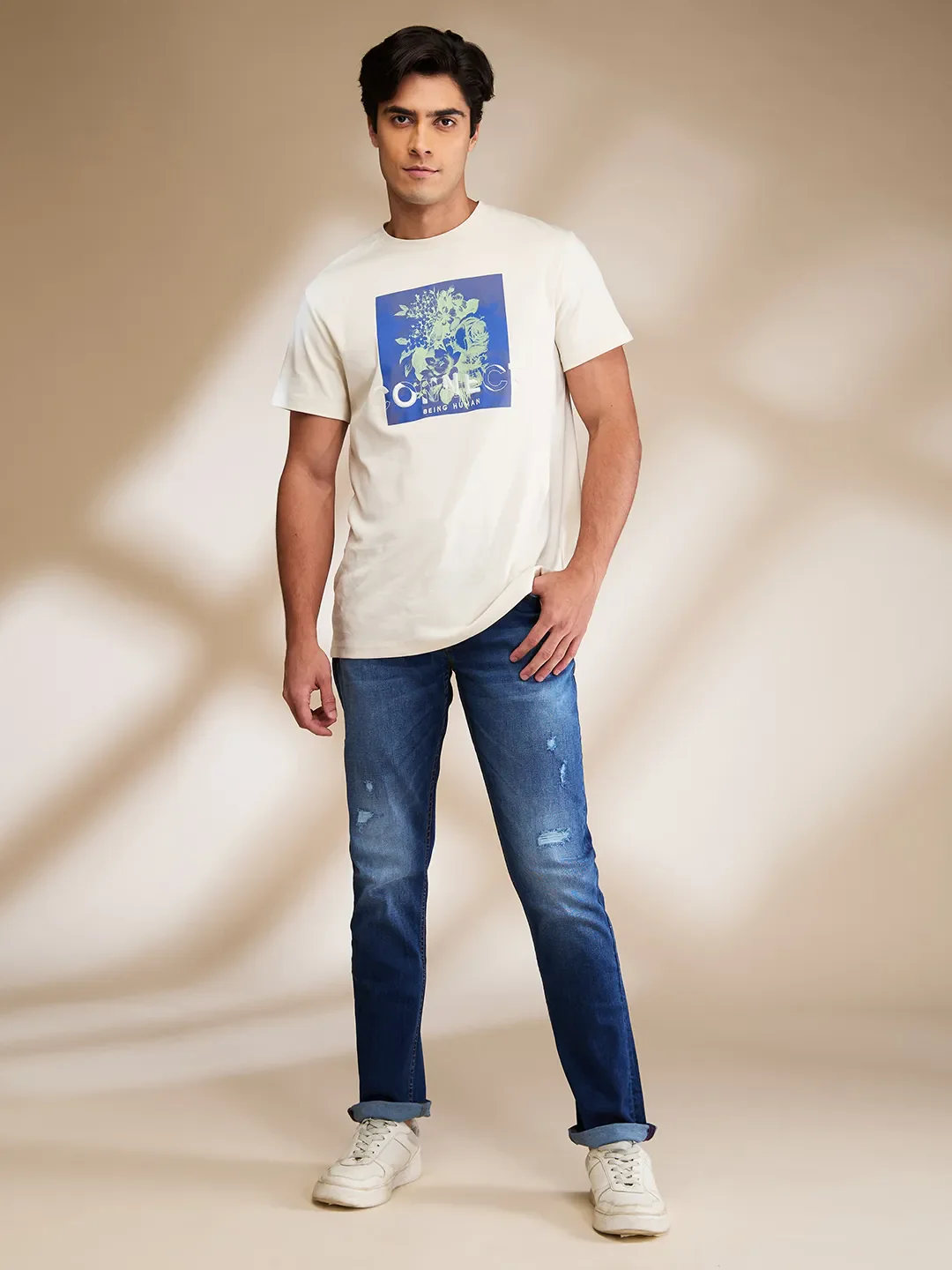 Dark Blue Straight Fit Denims For Men By Being Human Clothing - Image 2