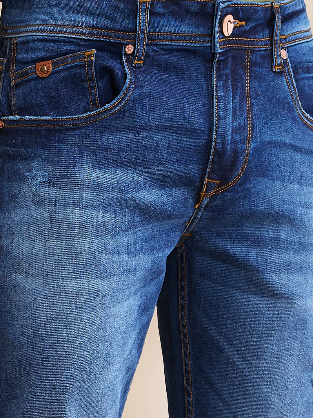 Dark Blue Skinny Fit Denims For Men By Being Human Clothing - Image 5