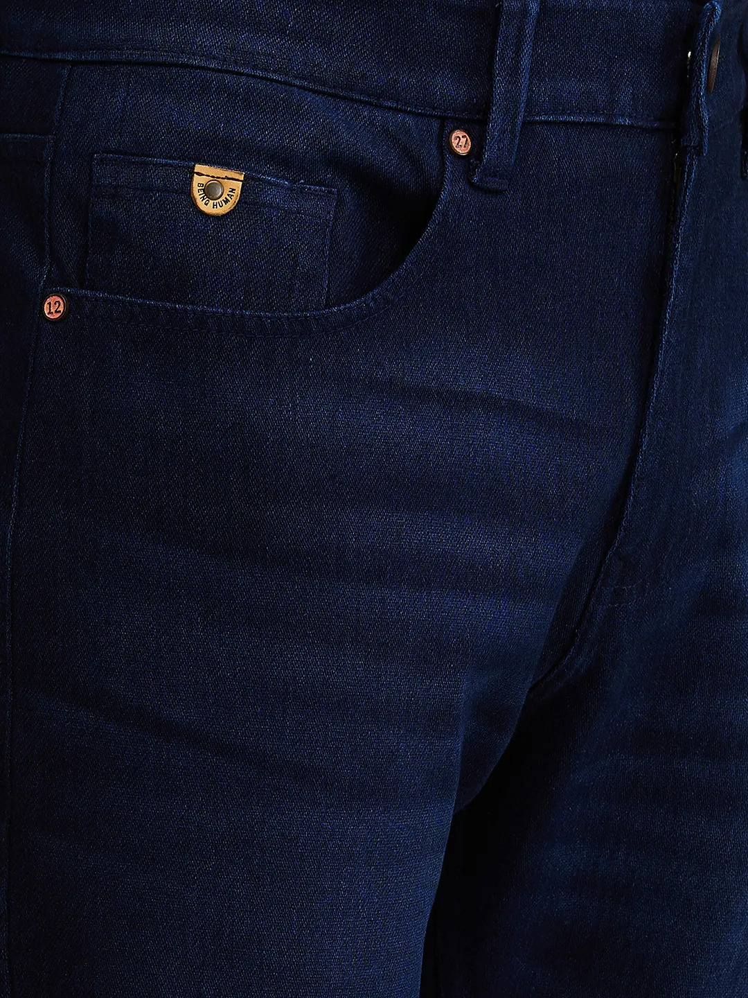 Dark Blue Straight Fit Denims For Men By Being Human Clothing - Image 5