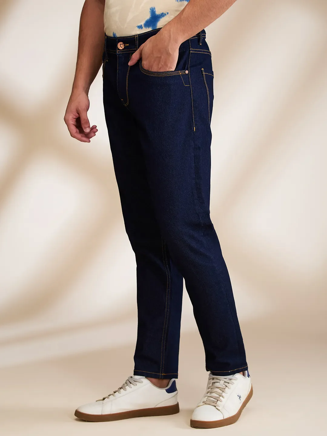 Dark Blue Cropped Fit Denims For Men By Being Human Clothing - Image 4