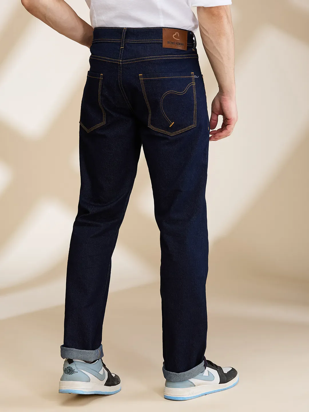 Dark Blue Straight Fit Denims For Men By Being Human Clothing - Image 3