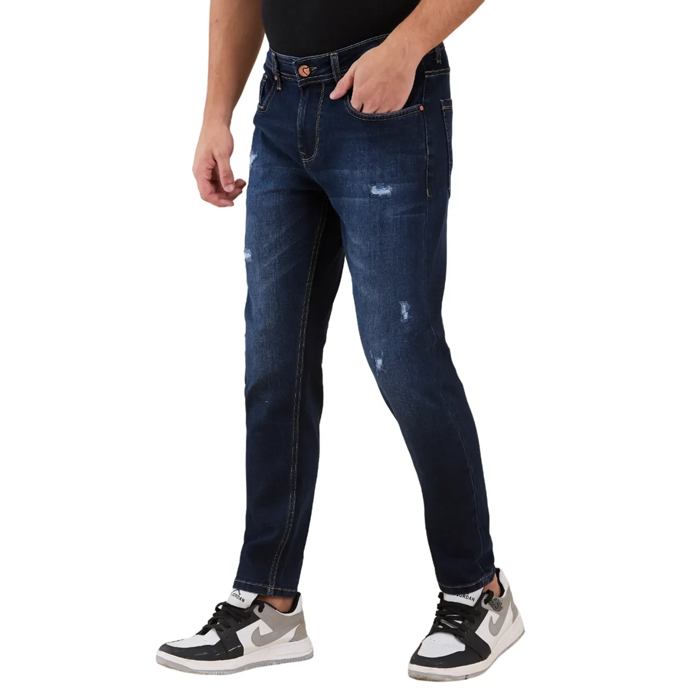 Dark Blue Cropped Fit Denims For Men By Being Human Clothing - Image 4