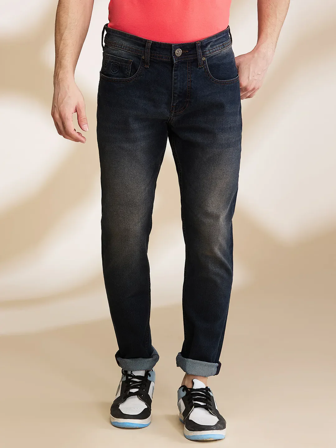 Dark Blue Slim Fit Denims For Men By Being Human Clothing