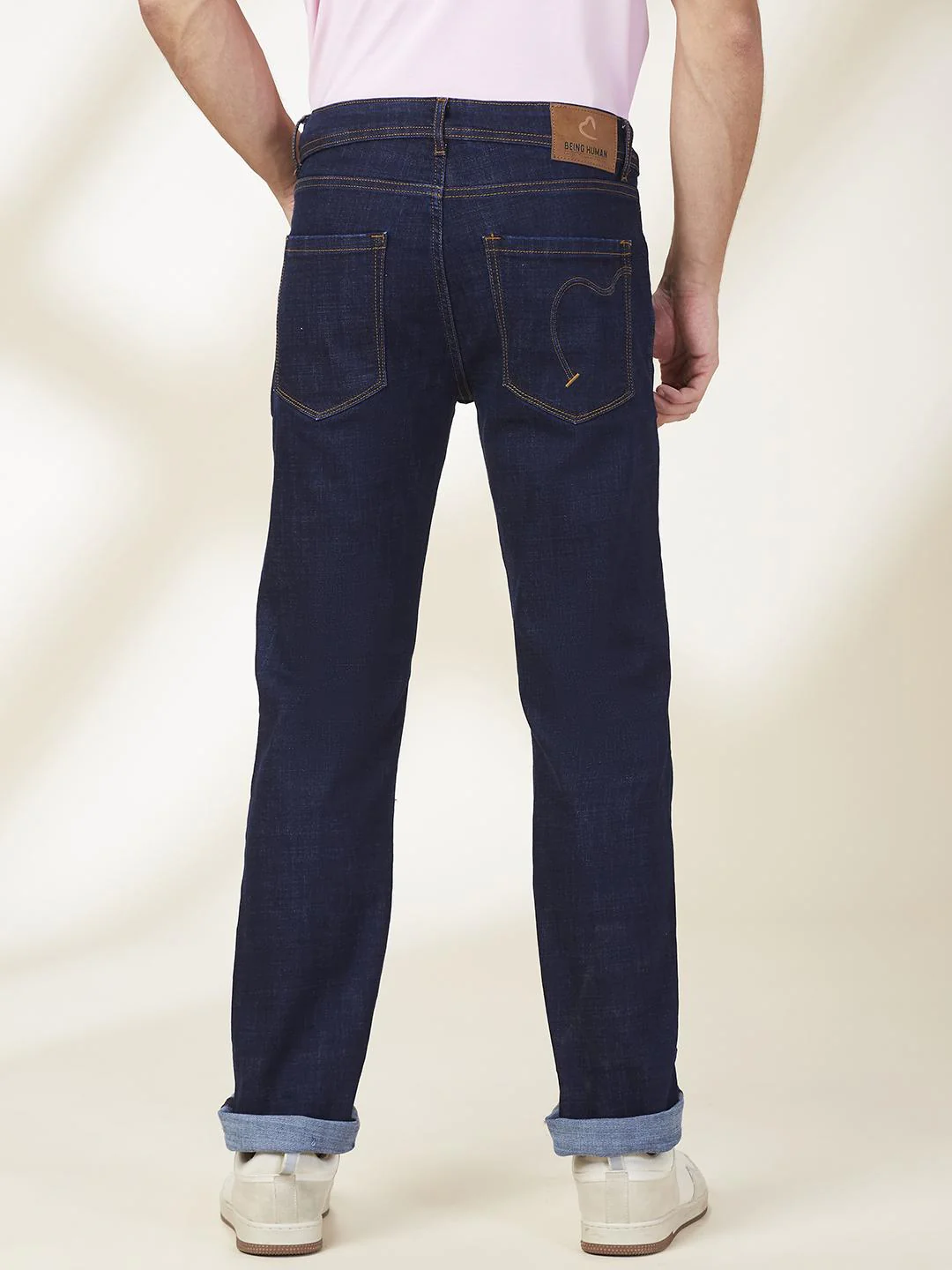 Dark Blue Straight Fit Denims For Men By Being Human Clothing - Image 3