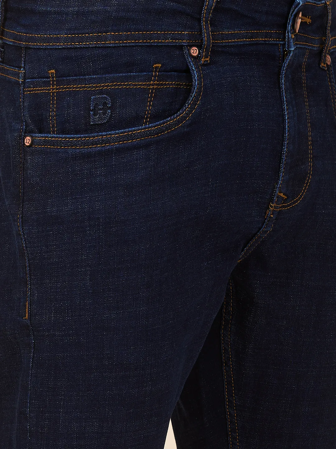 Dark Blue Cropped Fit Denims For Men By Being Human Clothing - Image 5
