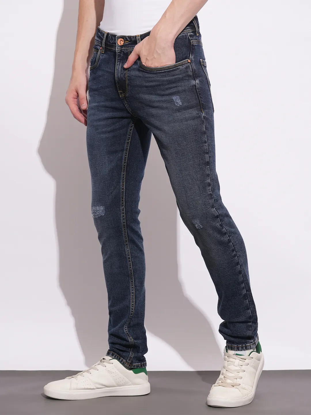 Dark Blue Skinny Fit Denims For Men By Being Human Clothing - Image 2