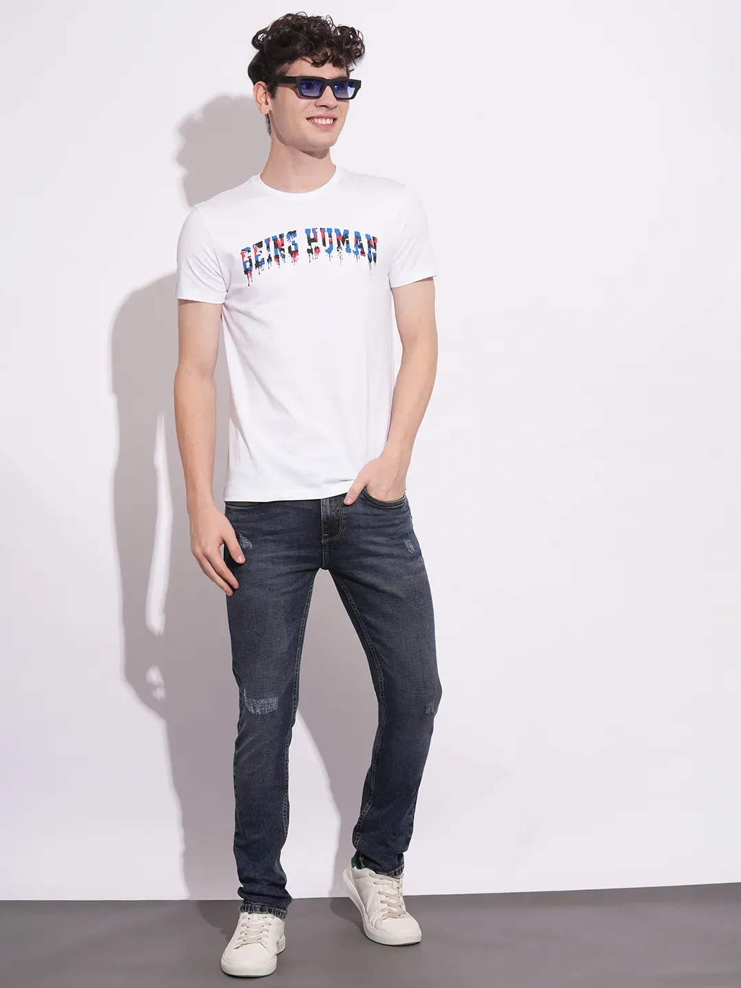 Dark Blue Skinny Fit Denims For Men By Being Human Clothing - Image 4