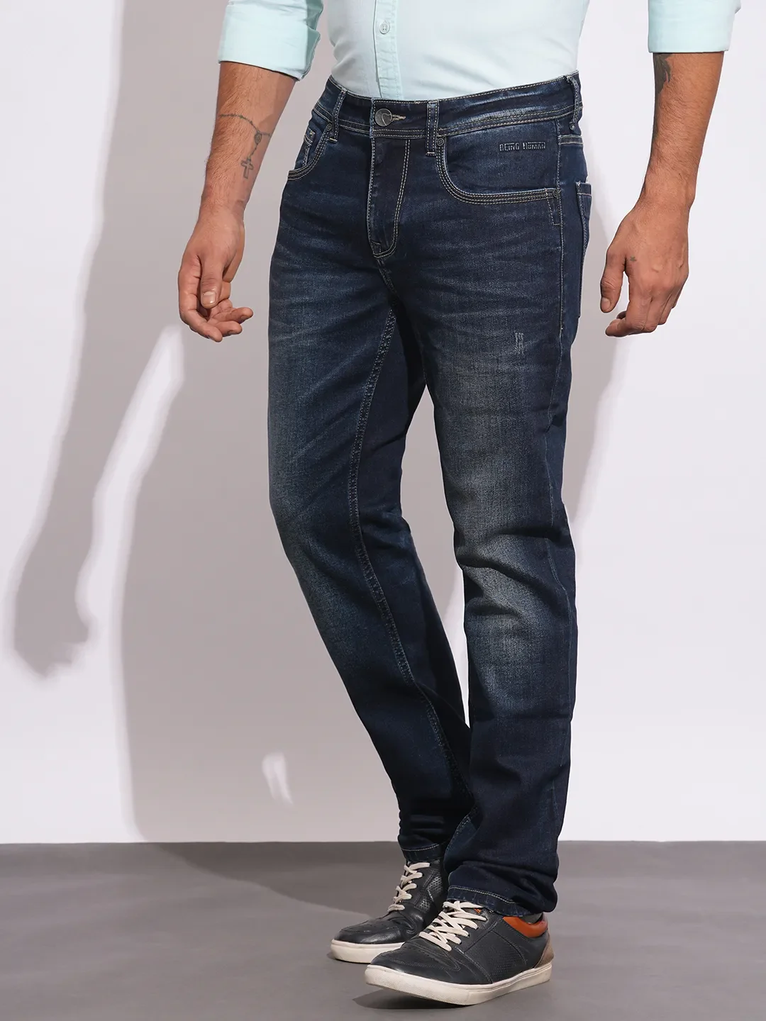 Dark Blue Slim Fit Denims For Men By Being Human Clothing - Image 2