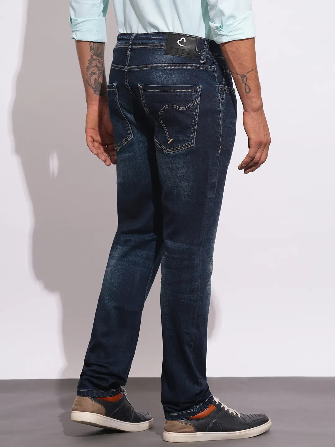 Dark Blue Slim Fit Denims For Men By Being Human Clothing - Image 3