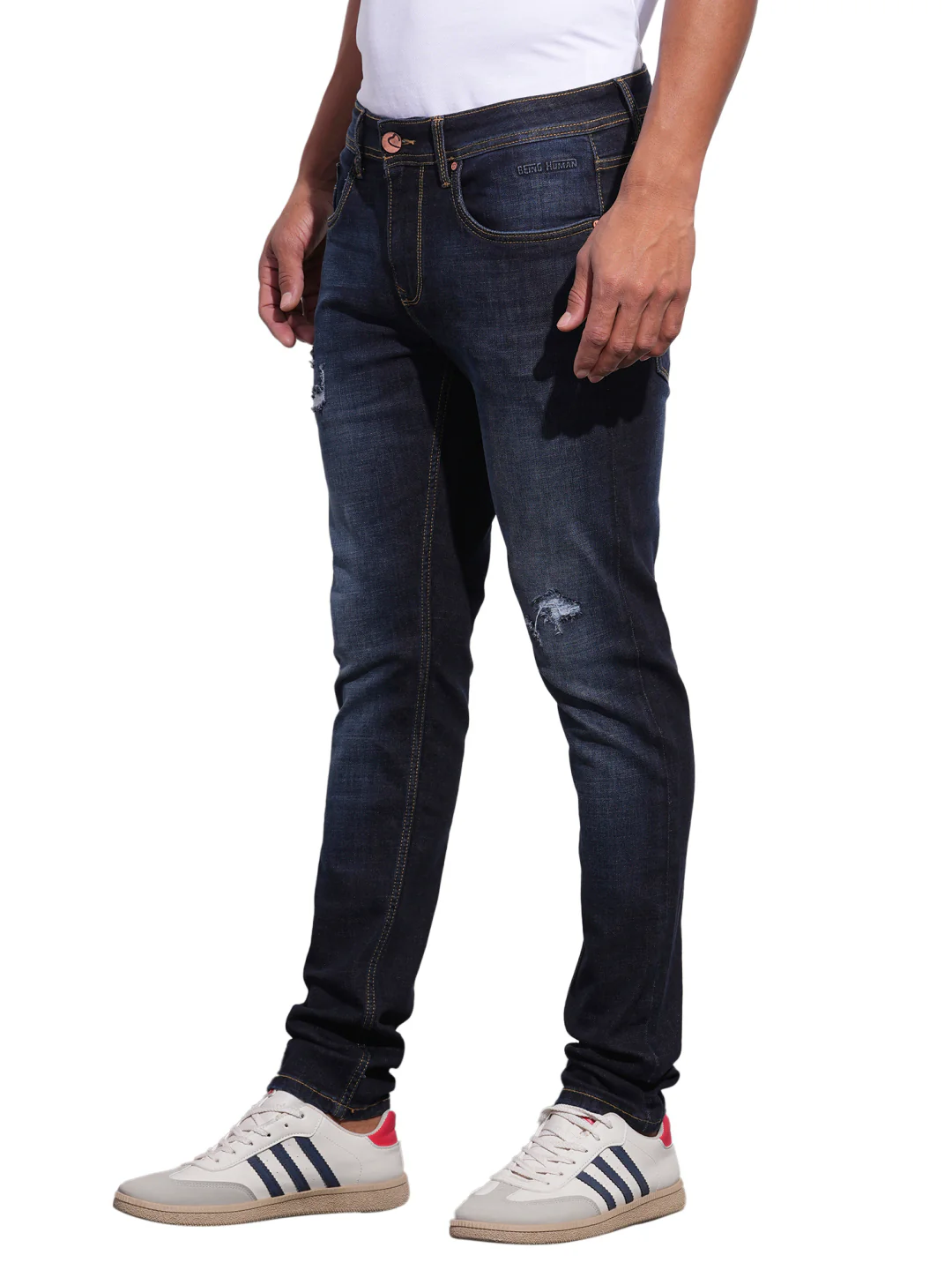Dark Blue Skinny Fit Denims For Men By Being Human Clothing - Image 2
