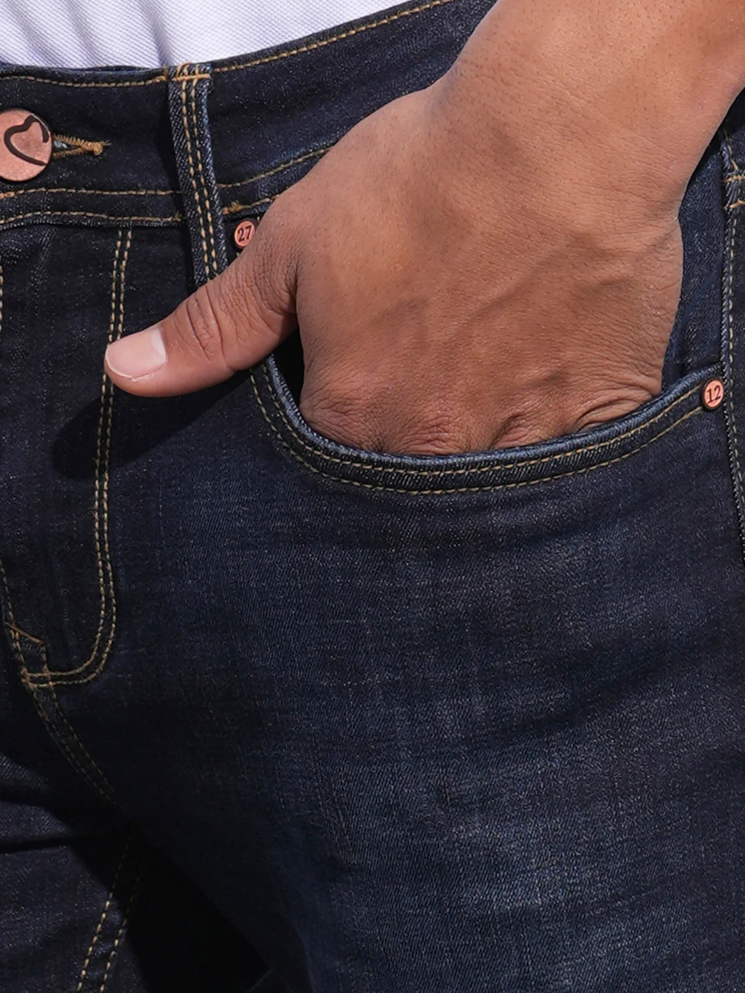 Dark Blue Skinny Fit Denims For Men By Being Human Clothing - Image 4
