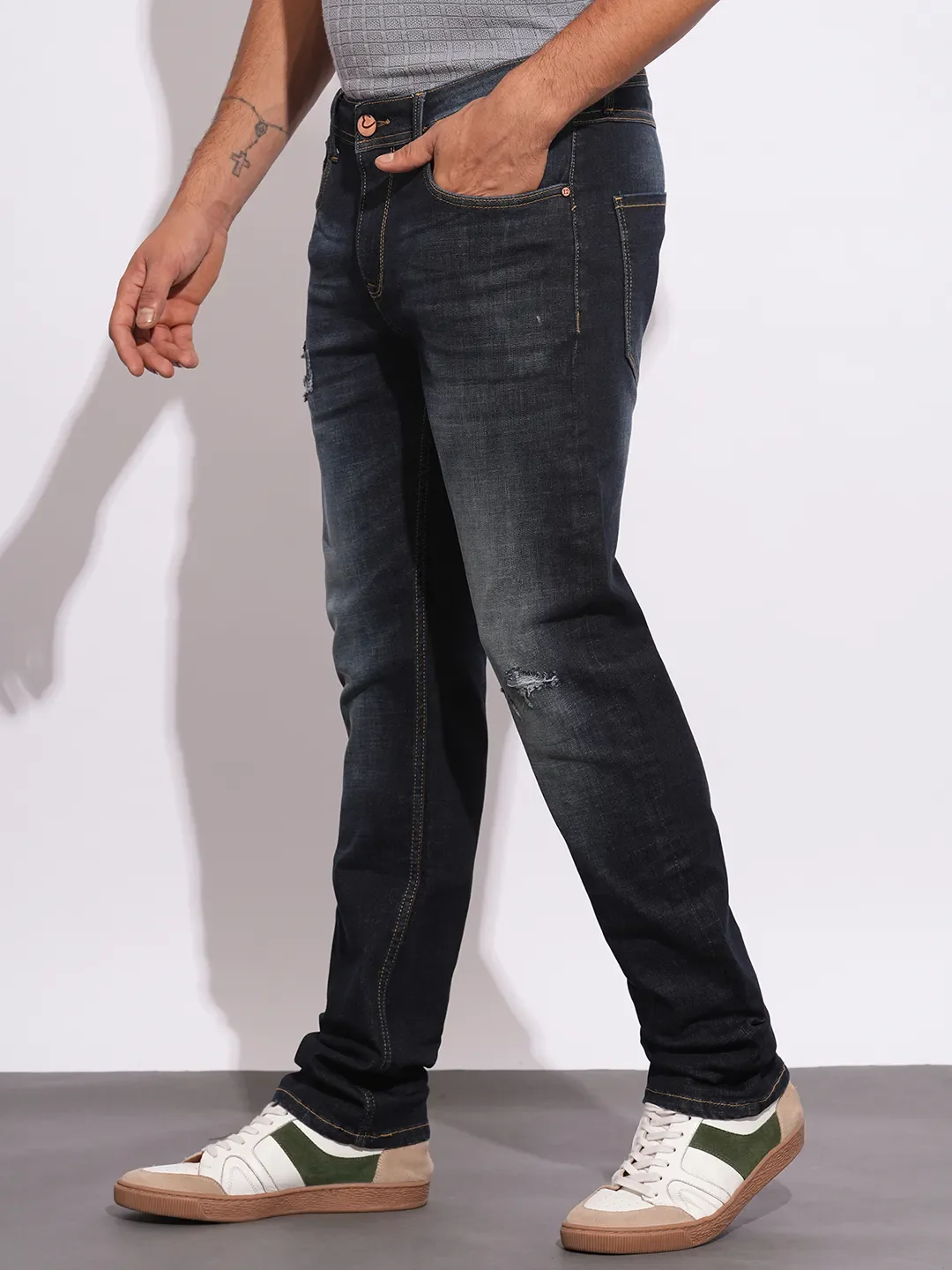 Dark Blue Straight Fit Denims For Men By Being Human Clothing - Image 2