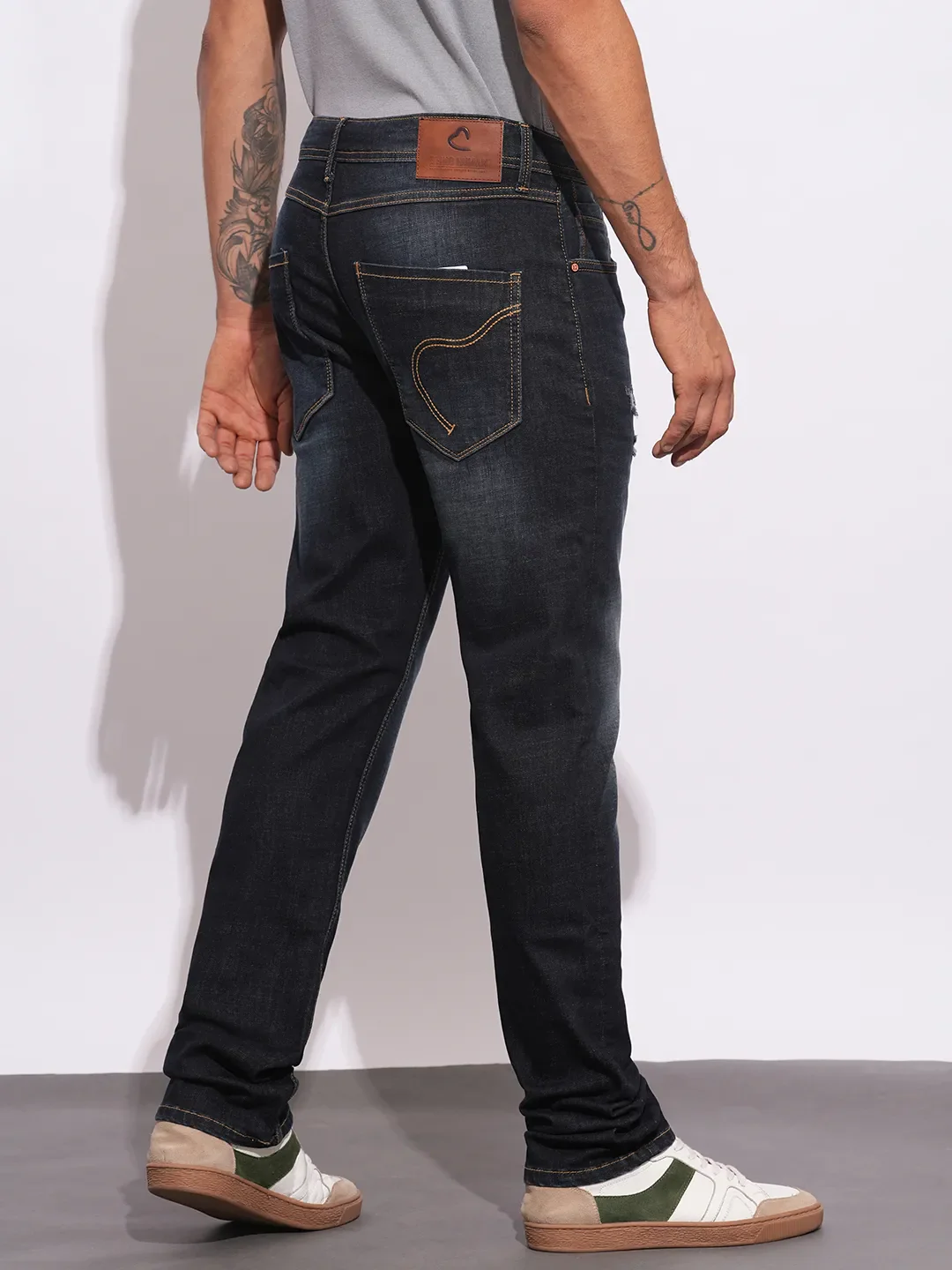 Dark Blue Straight Fit Denims For Men By Being Human Clothing - Image 3