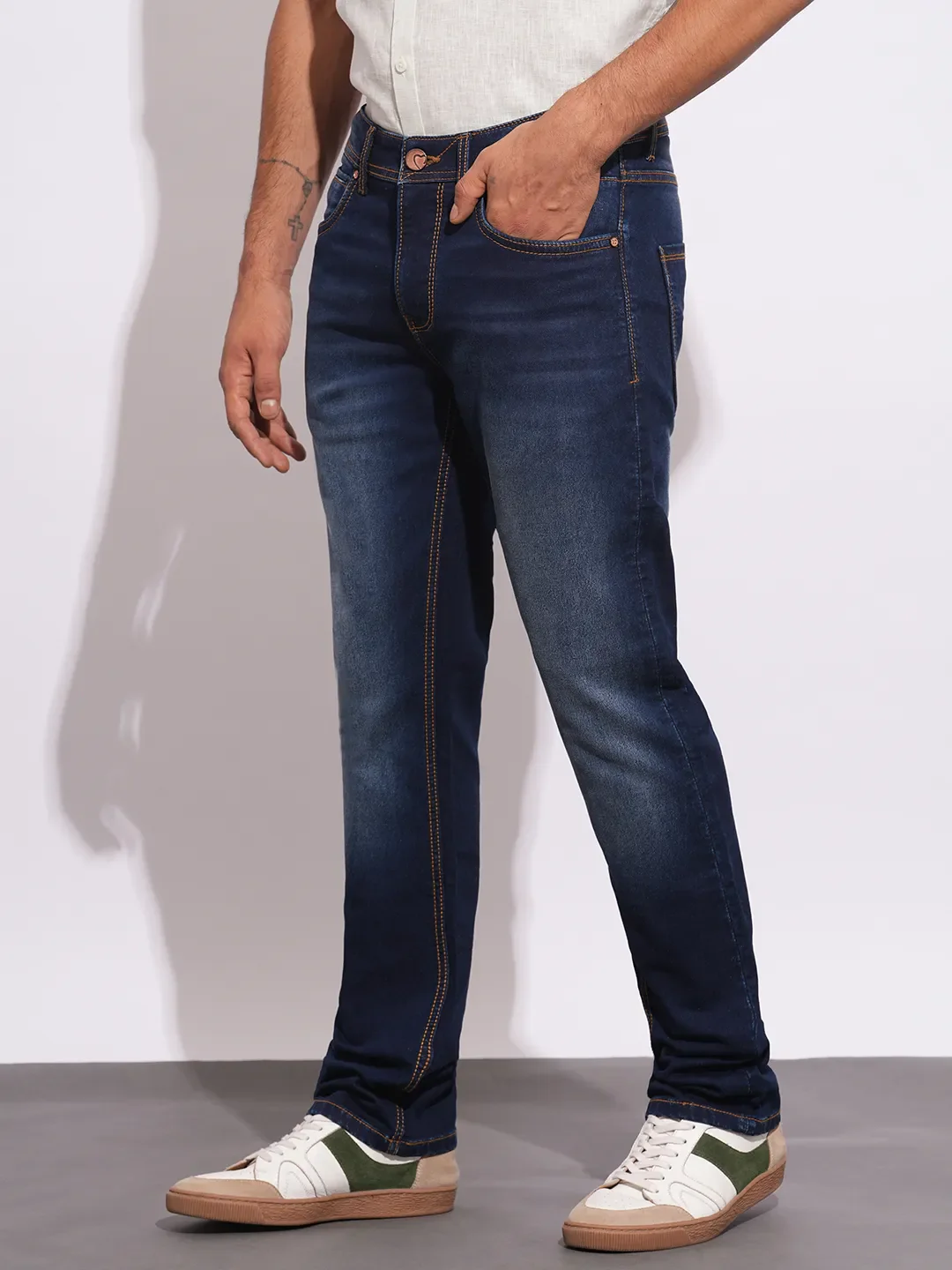 Blue Cropped Fit Men's Denims by Being Human Clothing - Image 2