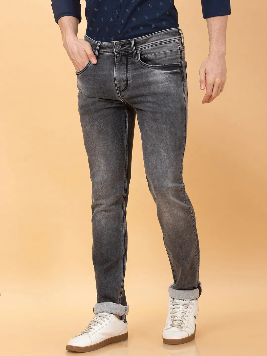 Grey Straight Fit Denims For Men By Being Human Clothing - Image 4
