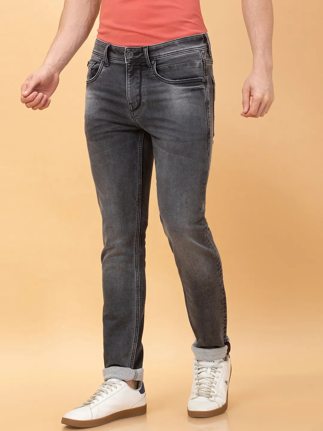 Grey Skinny Fit Denims For Men By Being Human Clothing - Image 4
