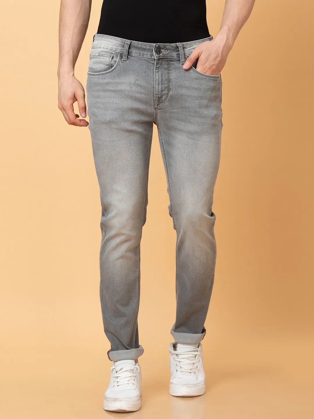 Grey Slim Fit Denims For Men By Being Human Clothing