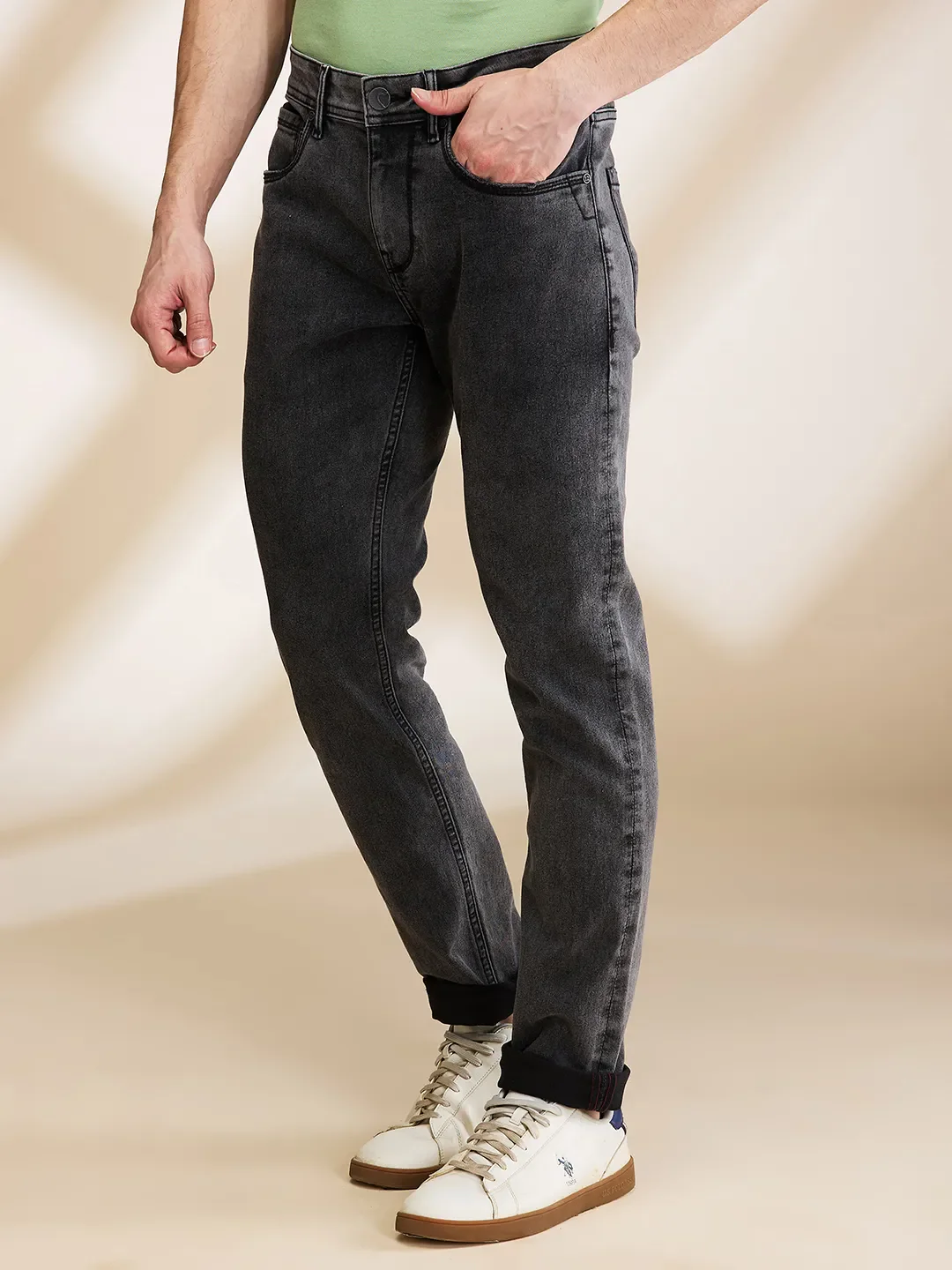 Grey Skinny Fit Denims For Men By Being Human Clothing - Image 4
