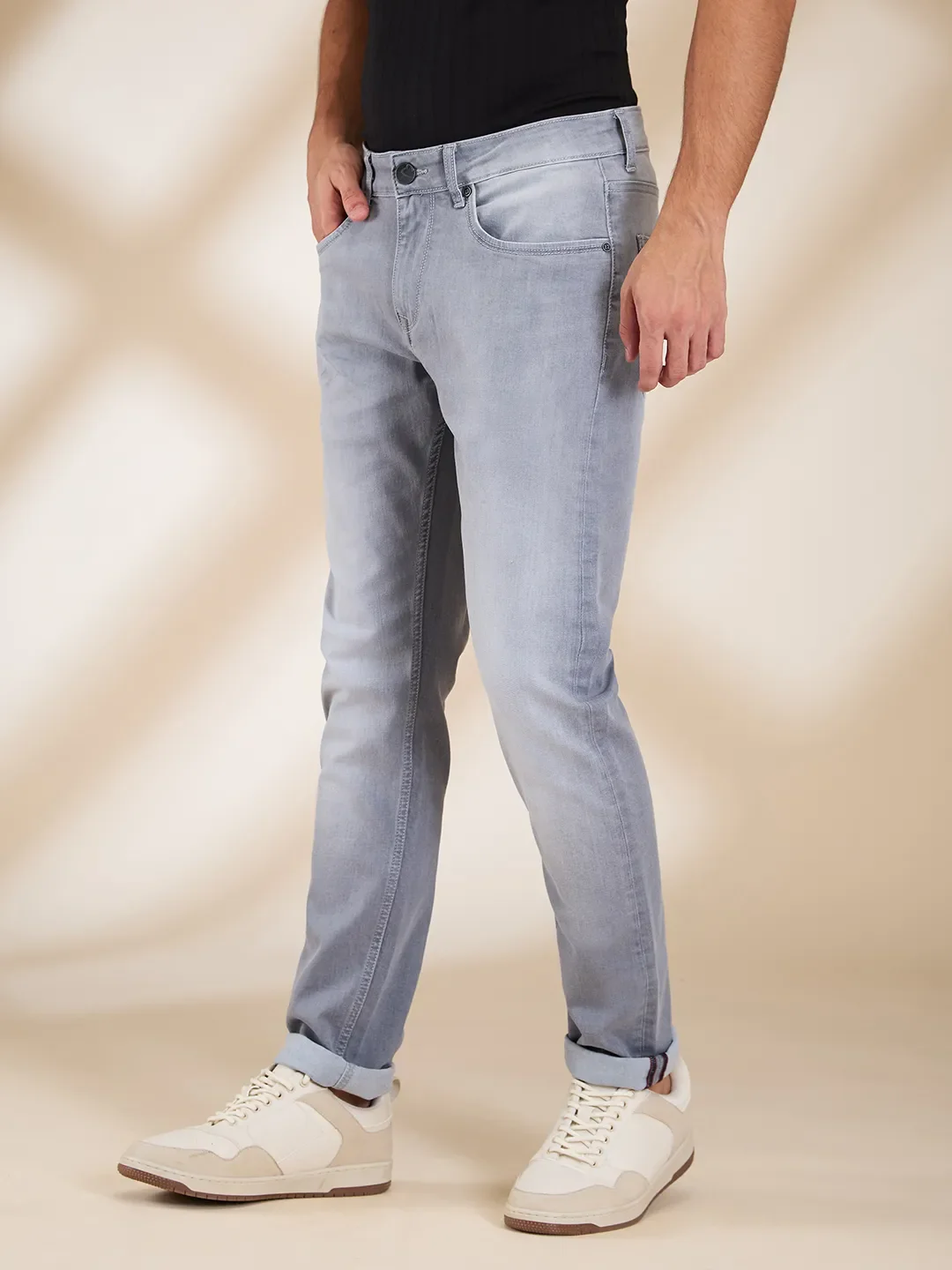 Grey Slim Fit Denims For Men By Being Human Clothing - Image 4