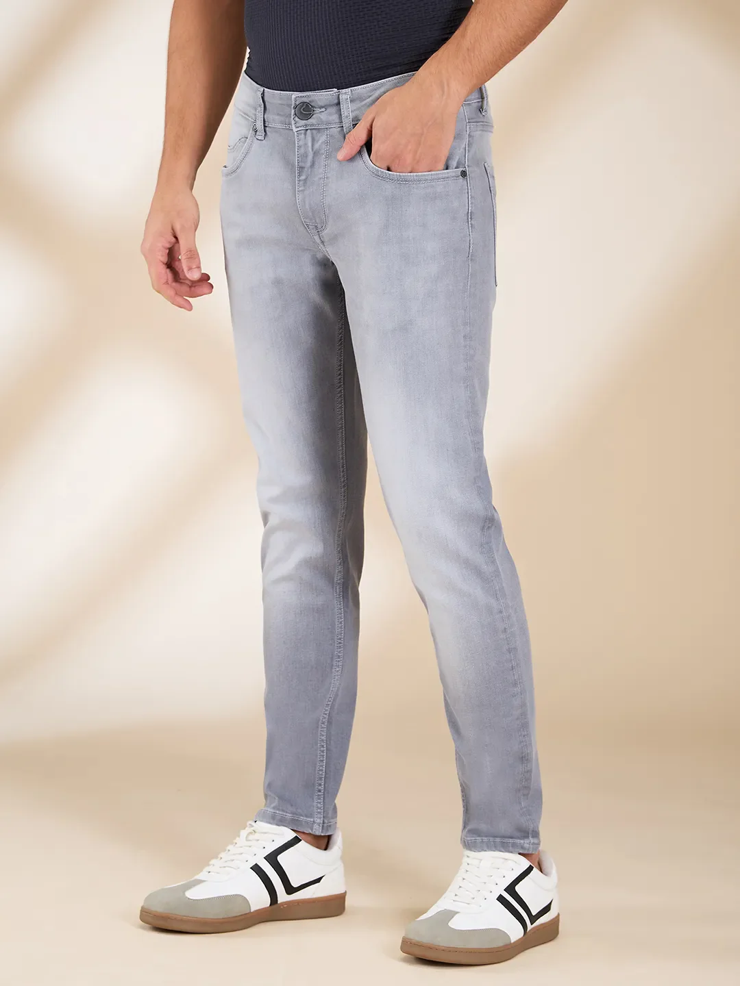 Grey Cropped Fit Denims For Men By Being Human Clothing - Image 4
