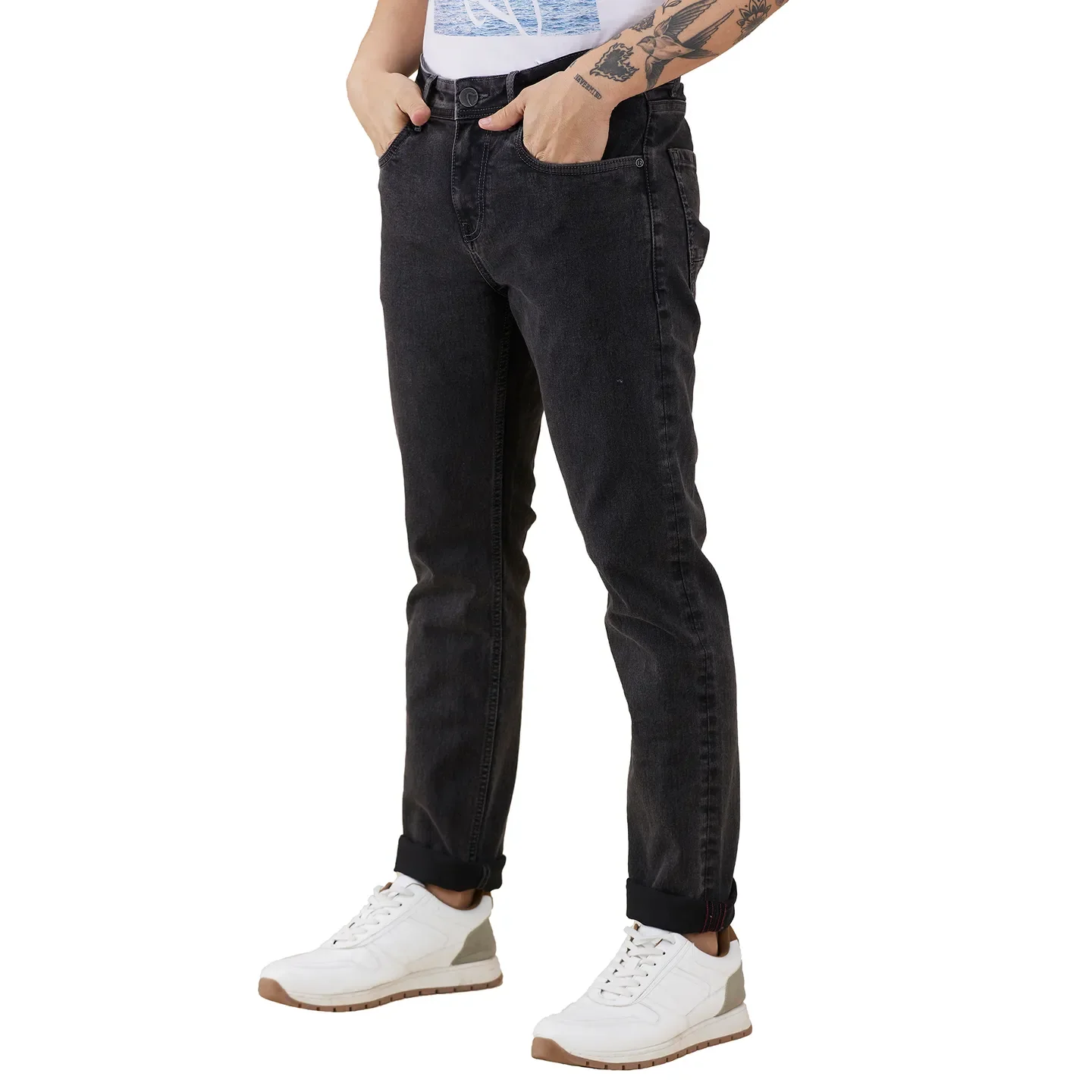 Grey Slim Fit Denims For Men By Being Human Clothing - Image 4