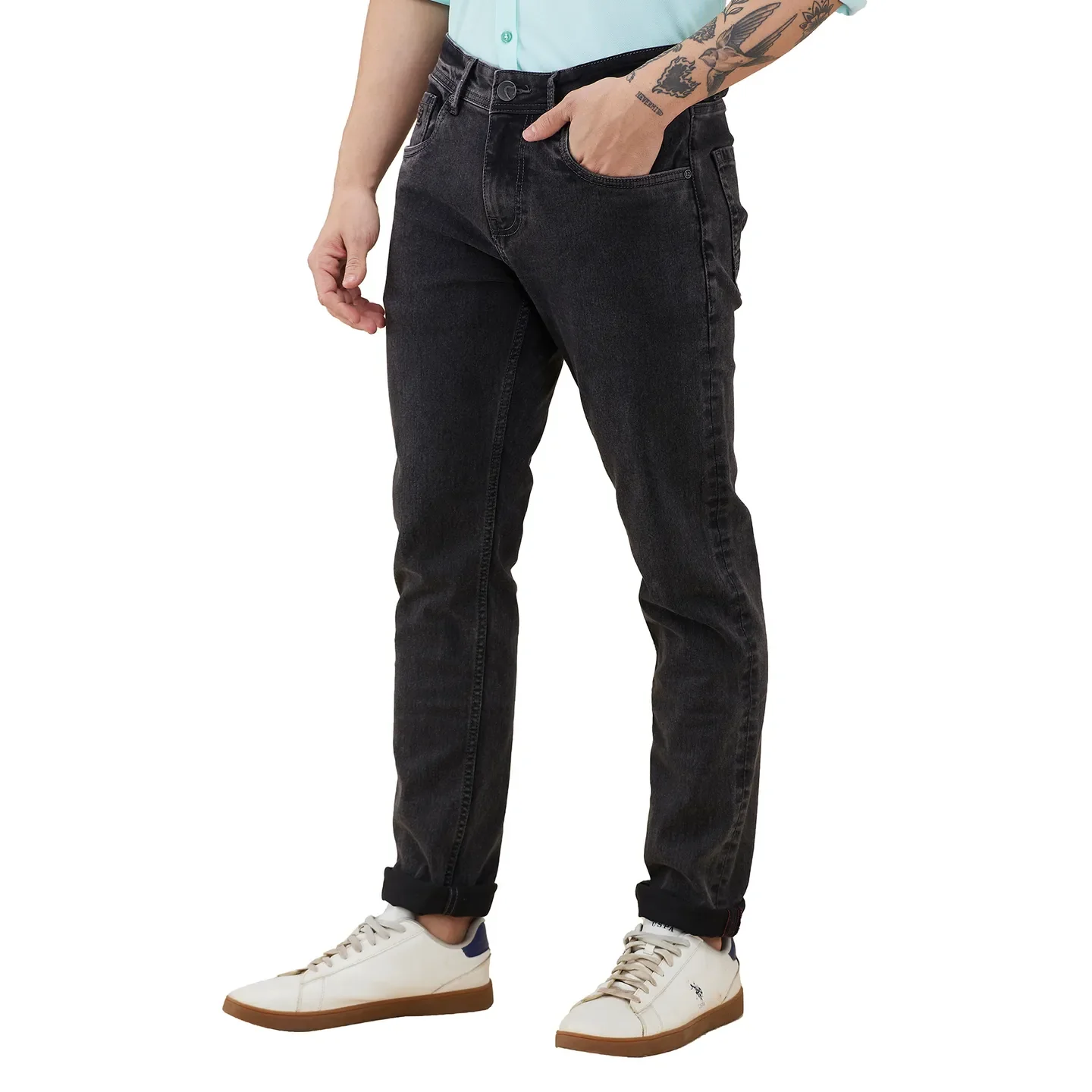 Grey Skinny Fit Denims For Men By Being Human Clothing - Image 4