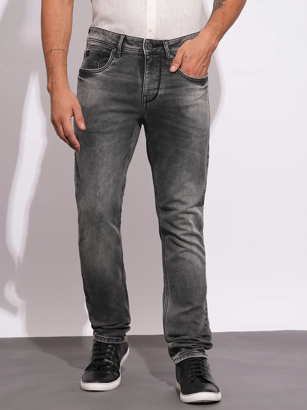 Grey Skinny Fit Denims For Men By Being Human Clothing
